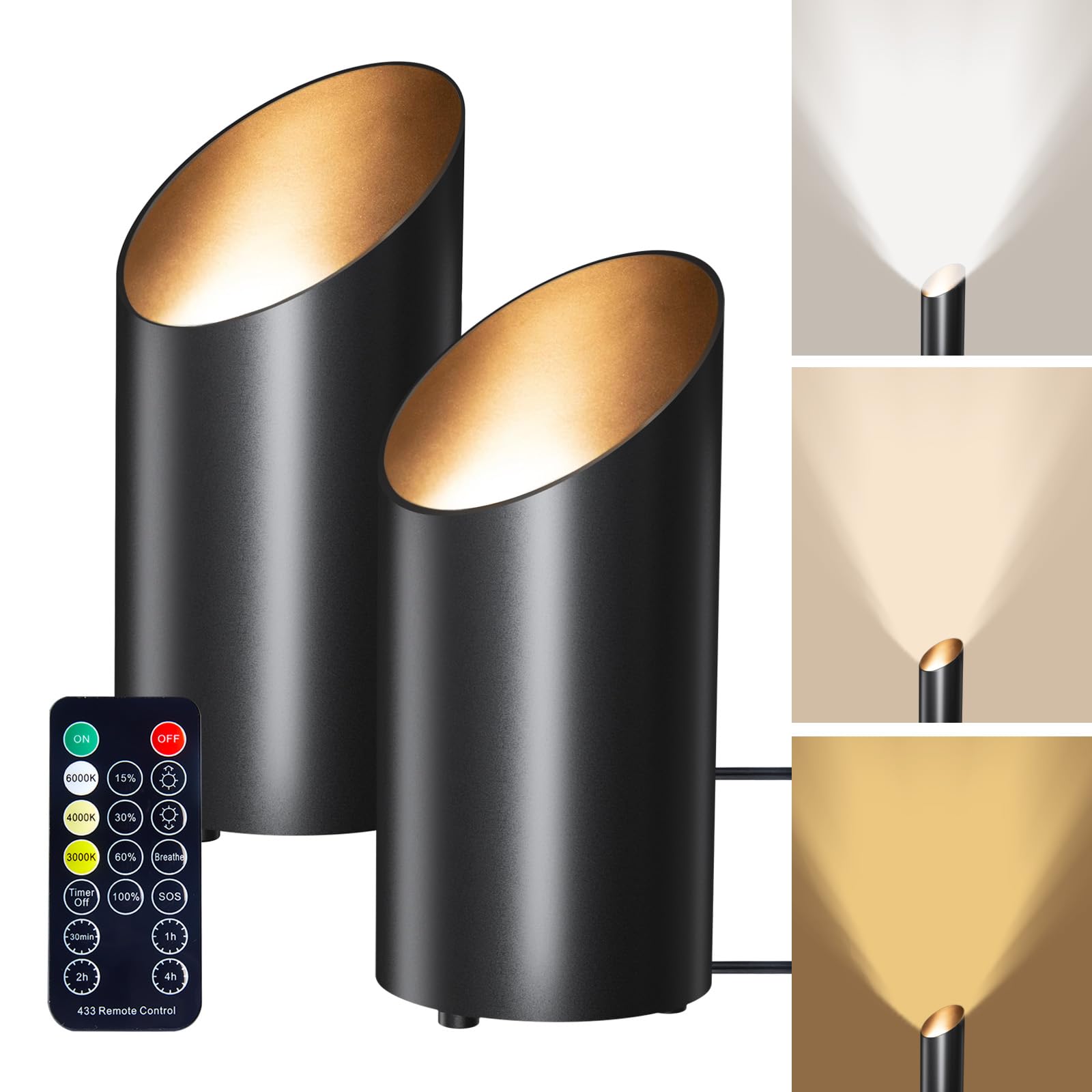 Brightown 2 Pack Floor Can Lights, 6000K LED Uplighting, Dimmable, 3 Color Temperatures, Black, Model HJCL180