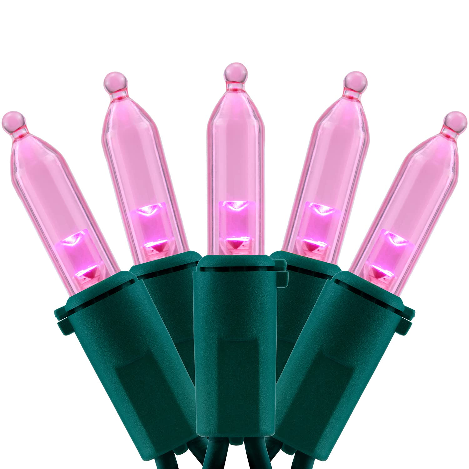 Yuletime 200 Count Pink Led Christmas Lights, 66Ft Green Wire, Ul Certified, Commercial Grade Holiday String Light Set