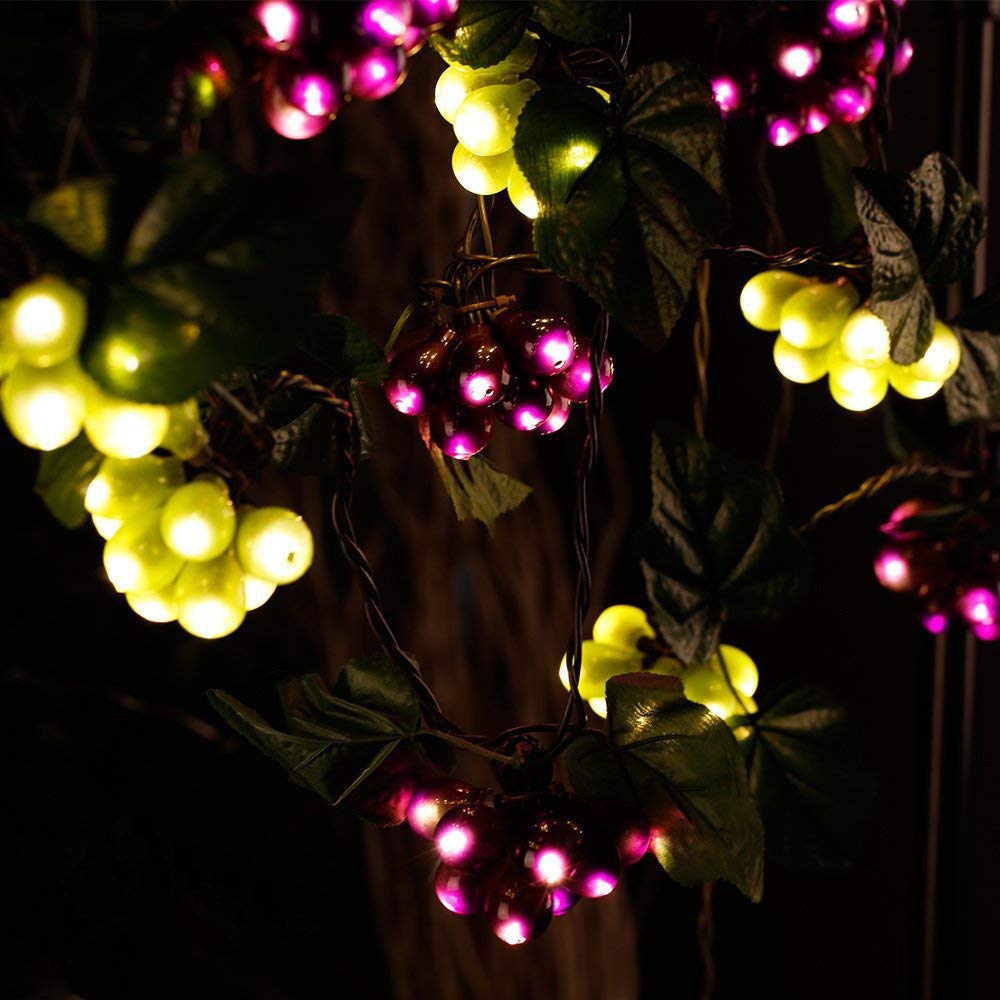 LIDORE Grape Vine String Lights, 100 LED, Purple & Green Grapes, Brown Cord, Model LD-TAOKE-10L, Ideal for Home & Kitchen Decoration
