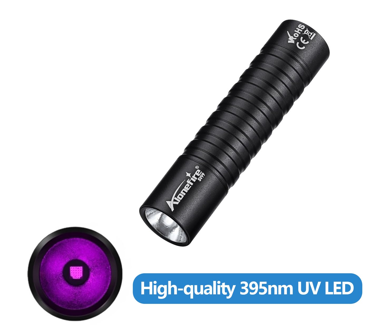Alonefire Sv99 395Nm Uv Flashlight Small 3W Mini Black Light Usb C Rechargeable Money Detector For Pet Urine Detector, Scorpion,