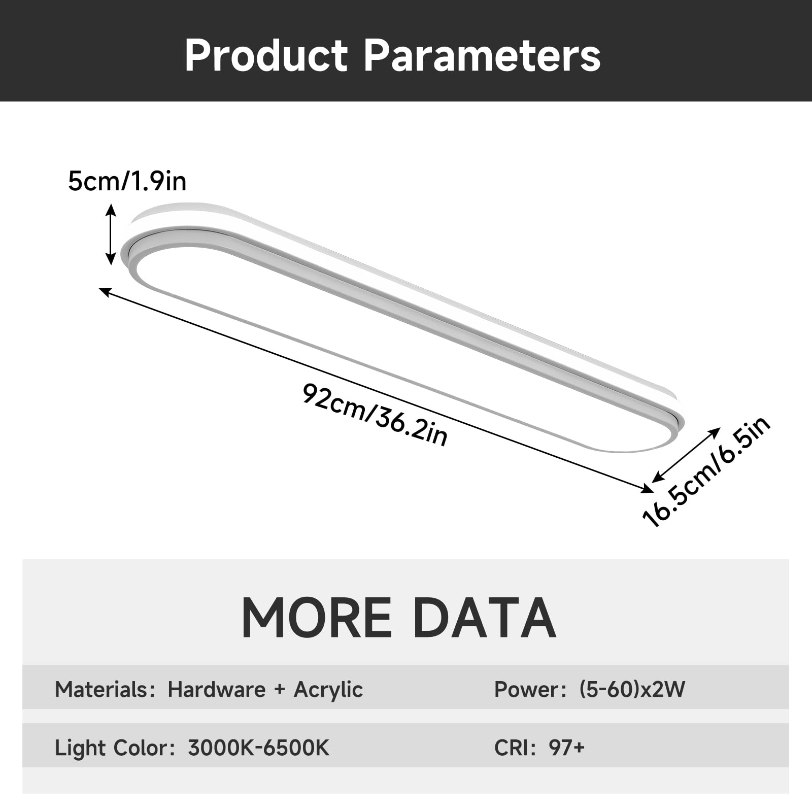 Naroume Smart Led Ceiling Light 36.2In Dimmable Modern Metal Linear Led Ceiling Lamp Flush Mount Wraparound Shape Lighting Fixture With Remote Control For Kitchen Dining Room & Laundry 55W