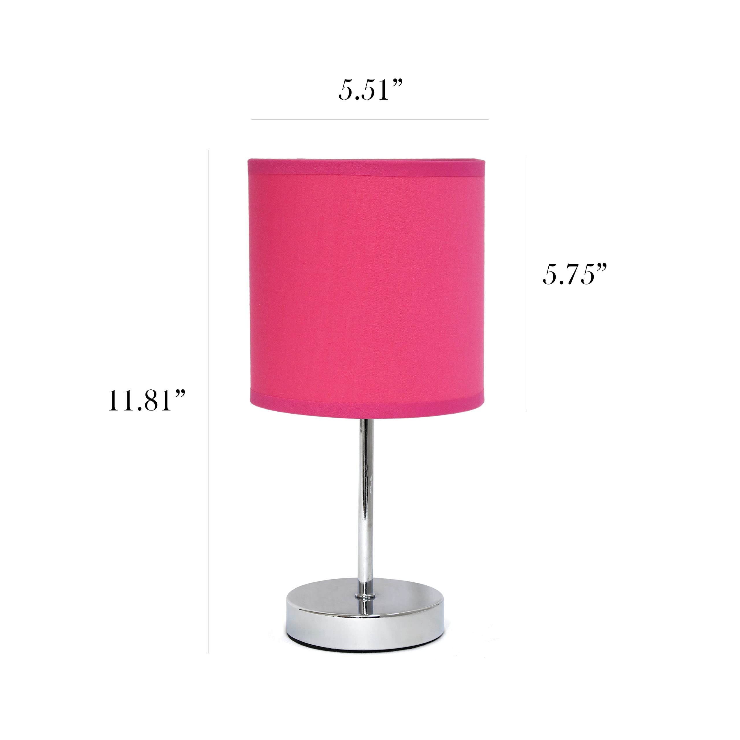 Simple Designs Lt2007-Hpk-Lb Basic Chrome Mini Table Lamp For Living Room, Nightstand, Desk, Countertop, Hot Pink, With Feit Led