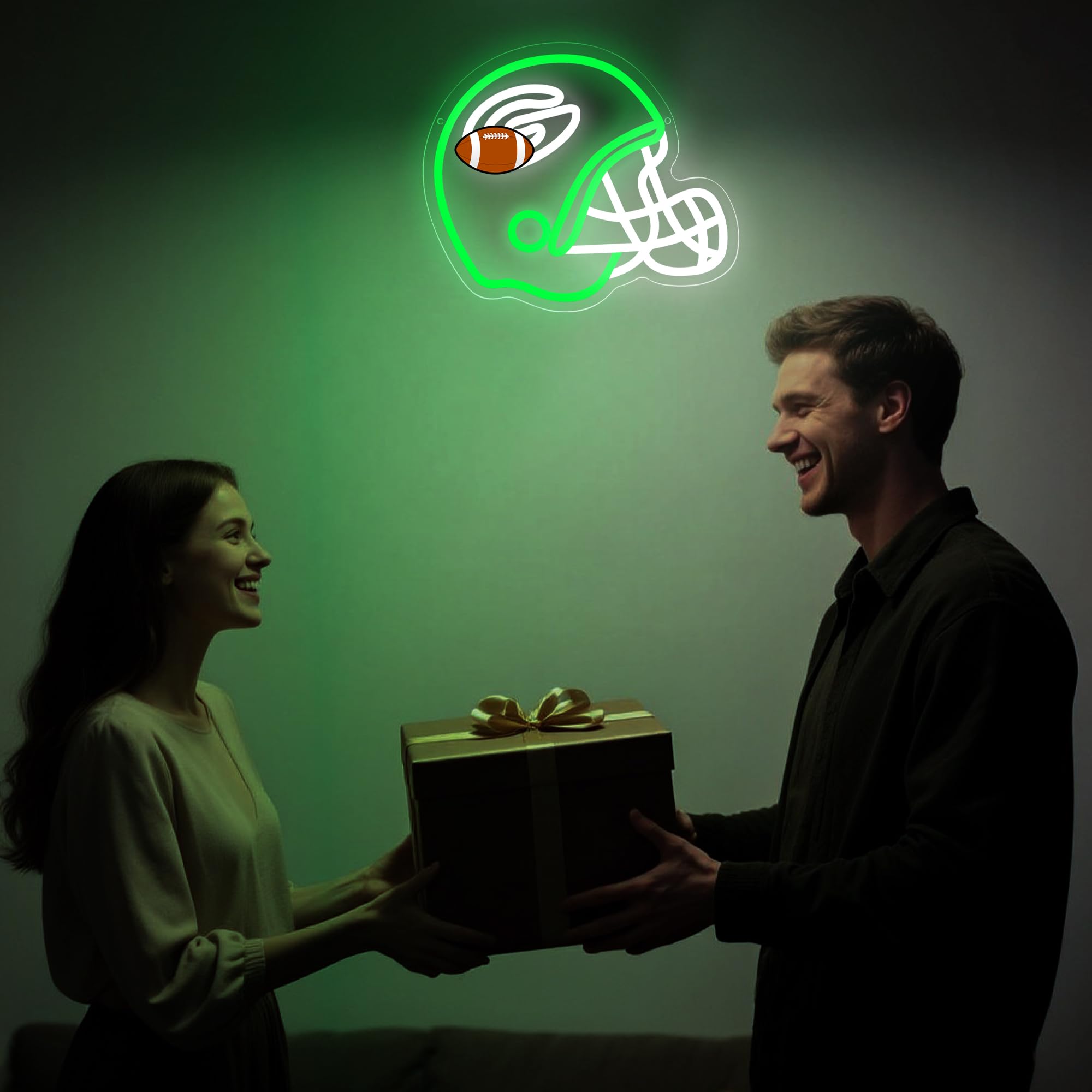 Brineon Football Neon Sign - Green LED Wall Decor, 11.8"x10.1", Acrylic for Man Cave, Garage, Bedroom, Bar, Game Room