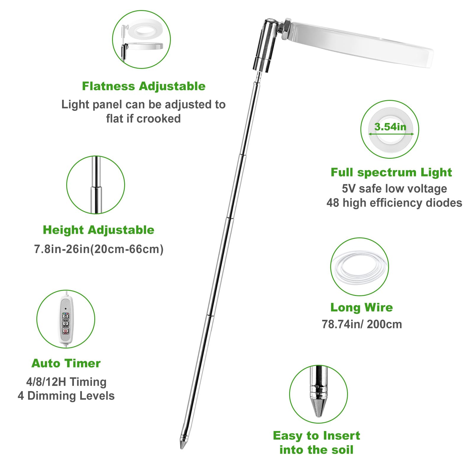 Lordem Grow Light, Full Spectrum Led Plant Light For Indoor Plants, Height Adjustable Growing Lamp With Auto On/Off Timer 4/8/12H, 4 Dimmable Brightness, Ideal For Small Plants, 3 Packs