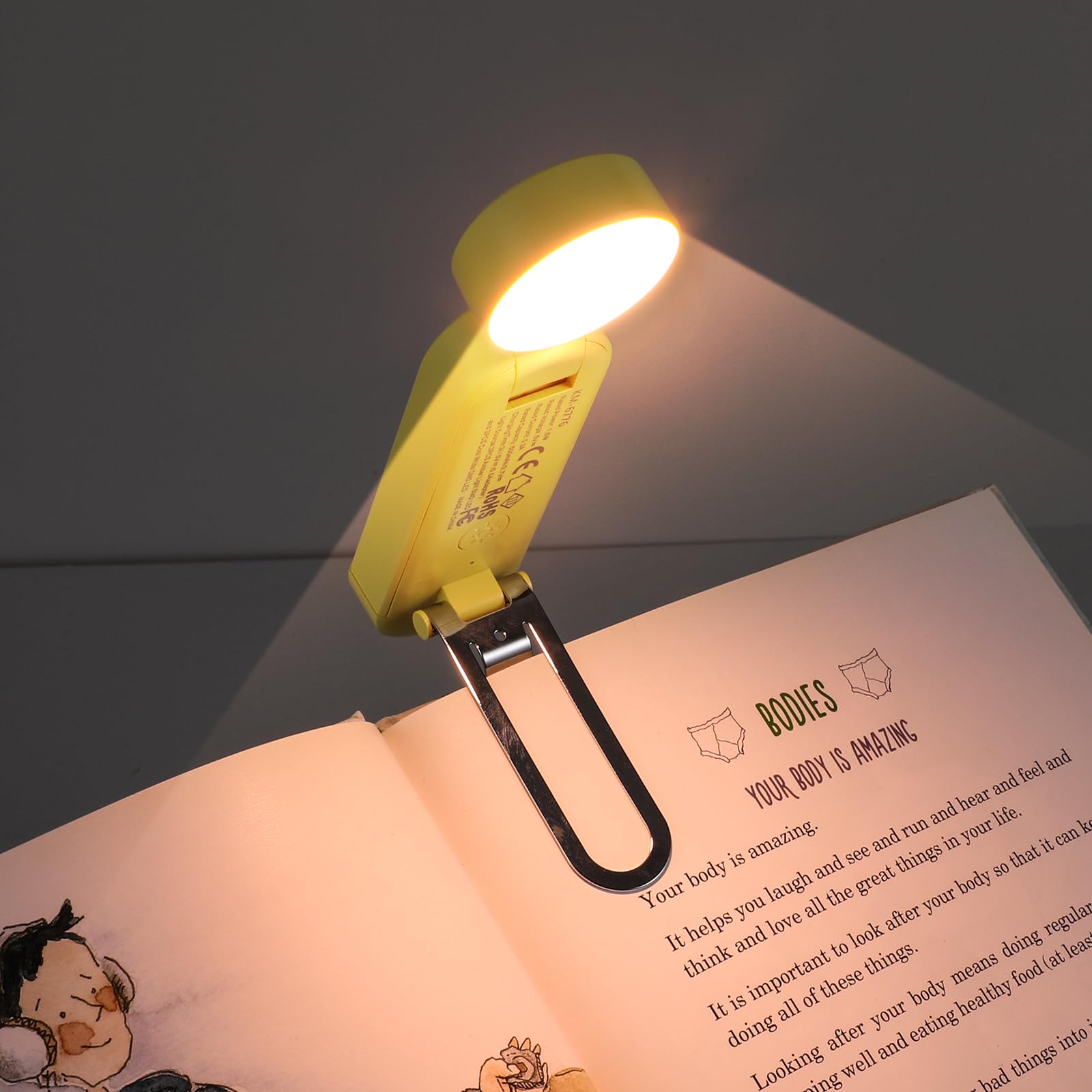 Vavofo Usb Rechargeable Book Light, Blue Light Blocking, Amber Light Clip On Bookmark Shaped Reading Light, Eye Care 6 Leds Book Light For Bookworms Reading In Bed With 9 Lighting Modes (Yellow)