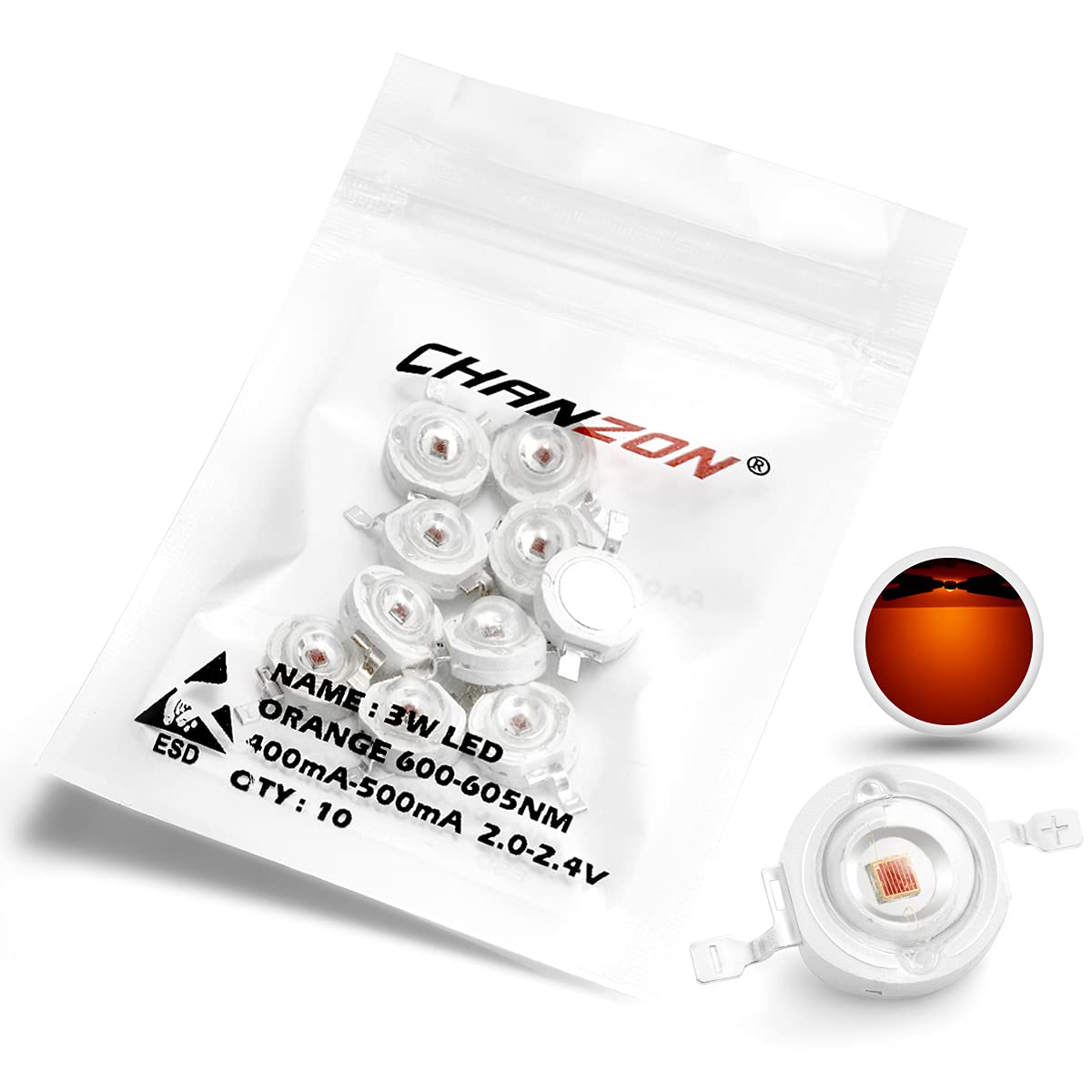 Chanzon 10 Pcs High Power Led Chip On Board 3W Orange (400Ma - 500Ma / Dc 2V - 2.4V / 3 Watt) 3 W Super Bright Intensity Smd Cob