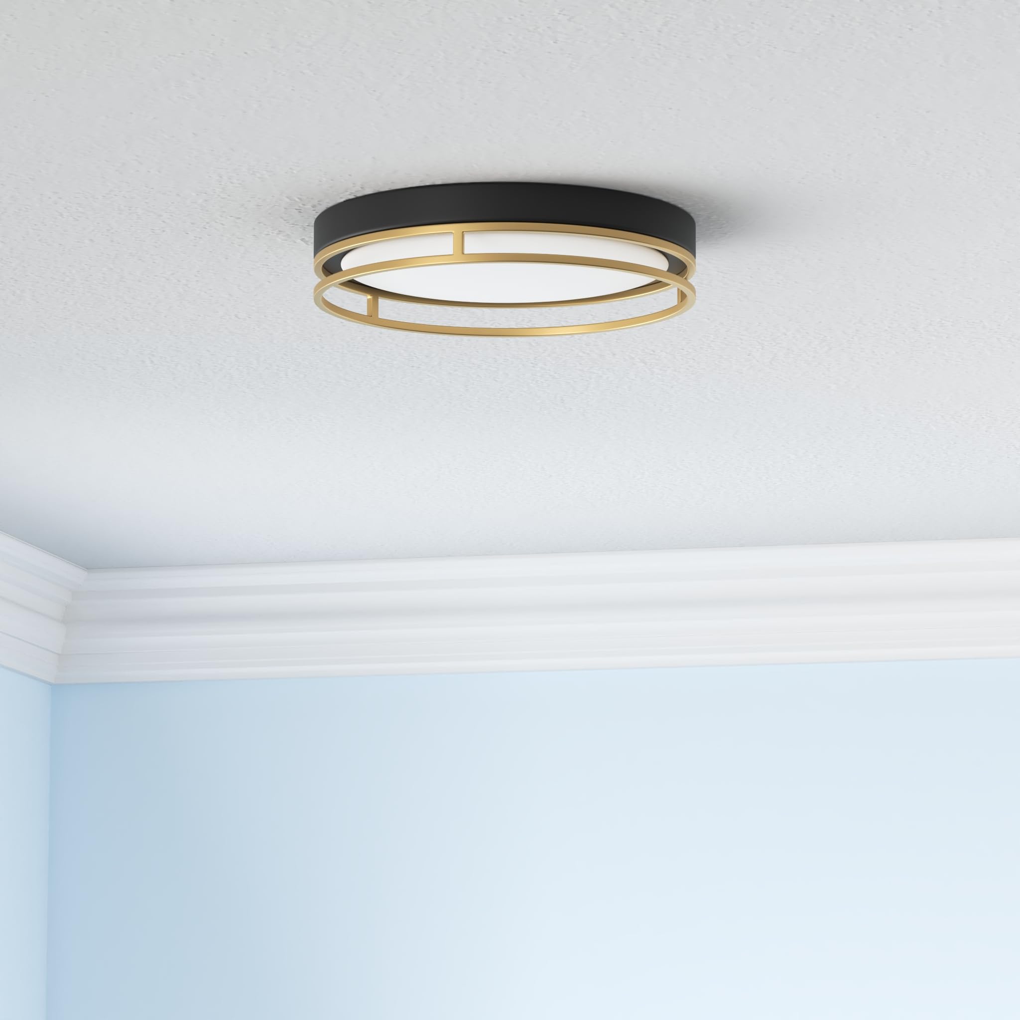 Flynix LED Flush Mount Ceiling Light, 26W, 1700 Lumens, Dimmable, 12.5 Inch, Black Gold, Model PL-LF132B13