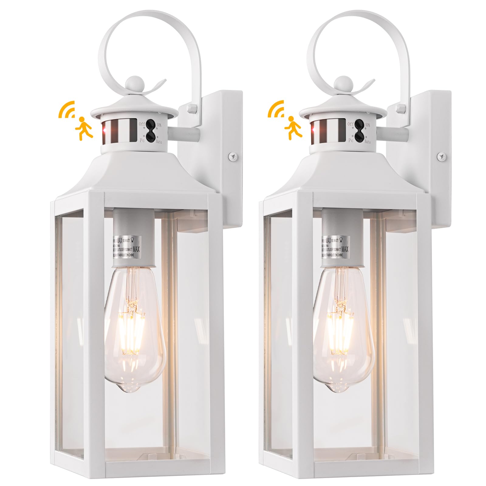 Yolsunes 16'' Motion Sensor Outdoor Lights 2 Pack - White Dusk to Dawn Light Fixtures Wall Mount, Modern Exterior Wall Sconces, 
