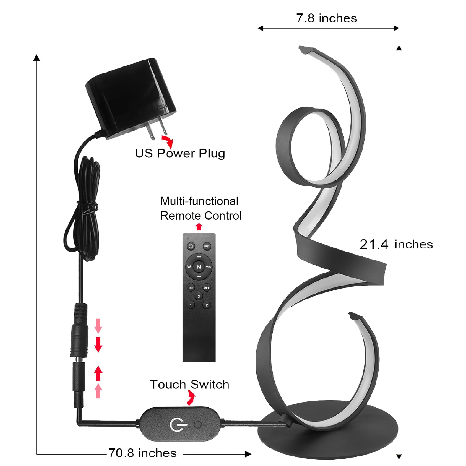 AooLiWang LED Art Table Lamp 20W, 3 Colors, Remote Control, 21.4 Inch, Black, Model ALW-TB