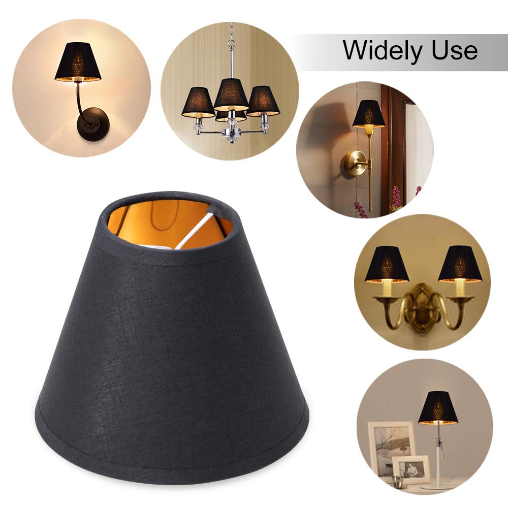 Wellmet Chandelier Lamp Shades, Fabric, Black-Gold, Set Of 6, Clip-On Fitter, 3 X 6 X 5, Model Lp-Tap-Black