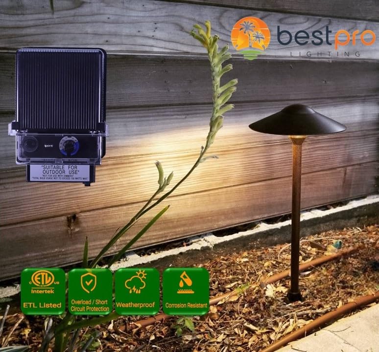 150W Watt Ac To 12V Volt Led & Halogen -120V Volt Low Voltage Landscape Lighting Indoor/Outdoor Weatherproof Transformer Electric Power Pack With Photocell Sensor - Black Case
