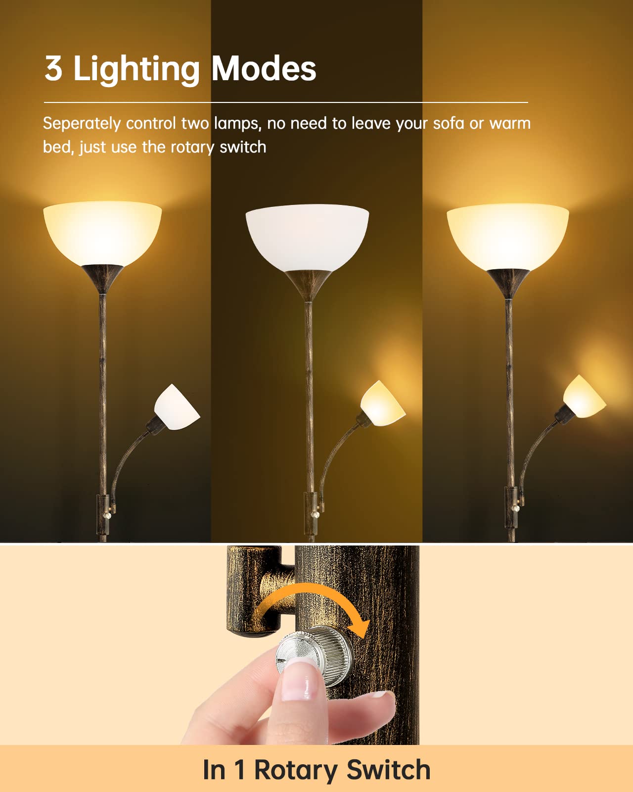 Boostarea Floor Lamps For Living Room, Standing Lamp, 71'' Torchiere Floor Lamp With Reading Lamp, 3 Way Switch, Corner Floor La