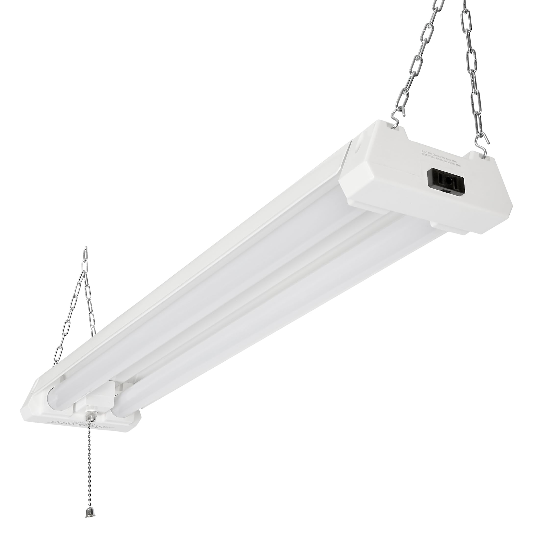 Maxxima LED Shop Light Fixture, 20W, 2000 Lumens, 5000K Daylight, Frosted Lens, Plug-in, Pull Chain, White, MSL-202000