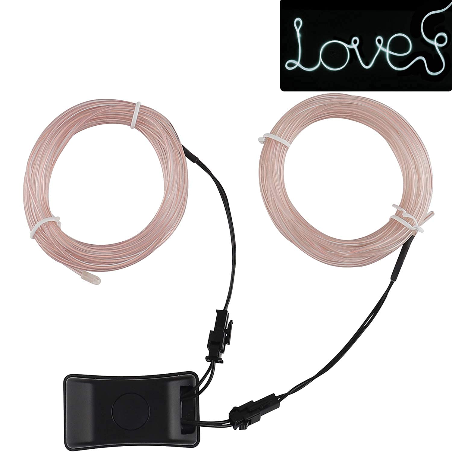 Jiguoor Usb Rechargeable El Wire 32.8Ft/10M (5Mx2) Bright Neon Light Strip 360° Illumination Neon Tube Rope Lights For Diy, Festival, Party Decoration, Halloween, Chrismas (32.8Ft/10M, White)