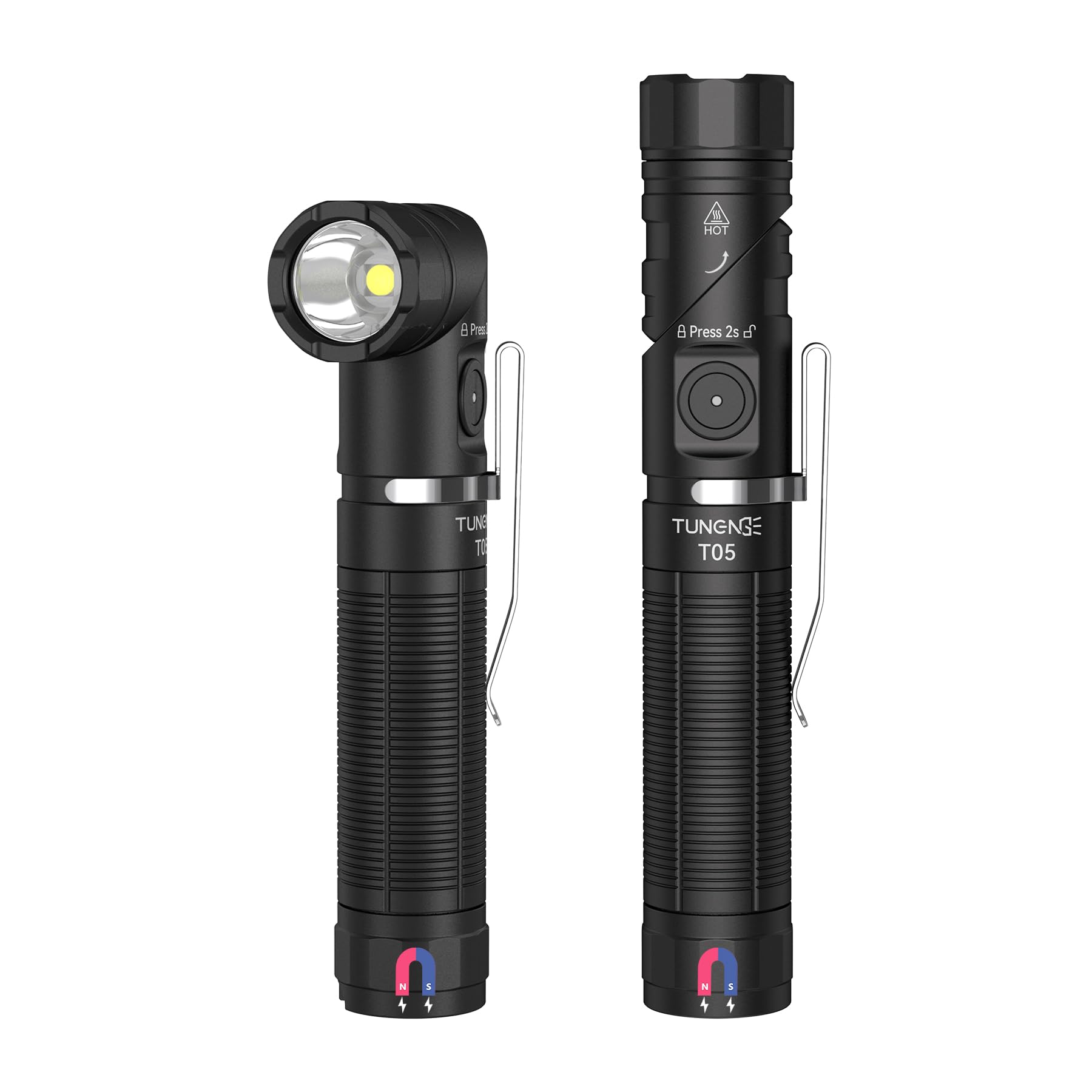 TUNENGE T05 EDC Tactical Flashlight Rechargeable  1500 High Lumen 90 Degree Work Light with Magnet  6 Mode Super Bright Small LED Flashlight for Work Maintenance  Outdoor  and Emergency Situations