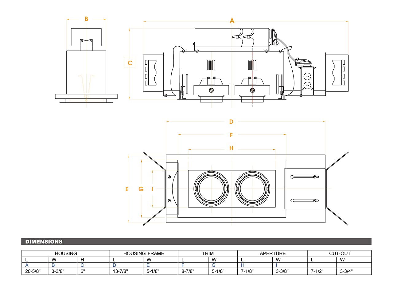 Jesco Lighting Mmgmh1639-2Ewb Mini Modulinear Directional Lighting For New Construction, Metal Halide 39W Mr16 2-Light Linear, Black Interior With White Trim