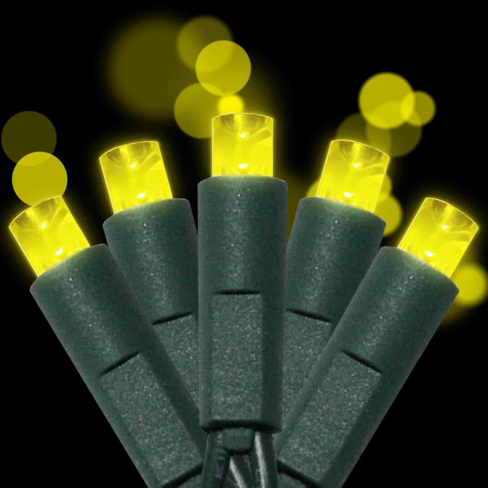 Yongzhenlite Ul Listed 50 Count 5Mm Wide Angle Led Christmas Lights Set,Outdoor Mini Led String Lights For Garden Patio Trees Lighting Decorations,17 Feet Green Wire (Yellow Color)