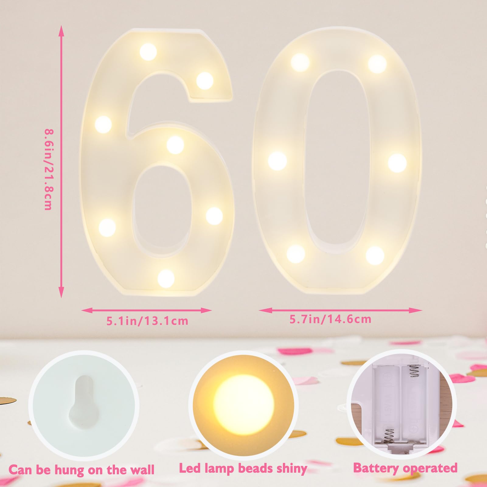 IFDGCTK Decorative LED Light Up Numbers, 60th Birthday Sign, Warm White, Metal
