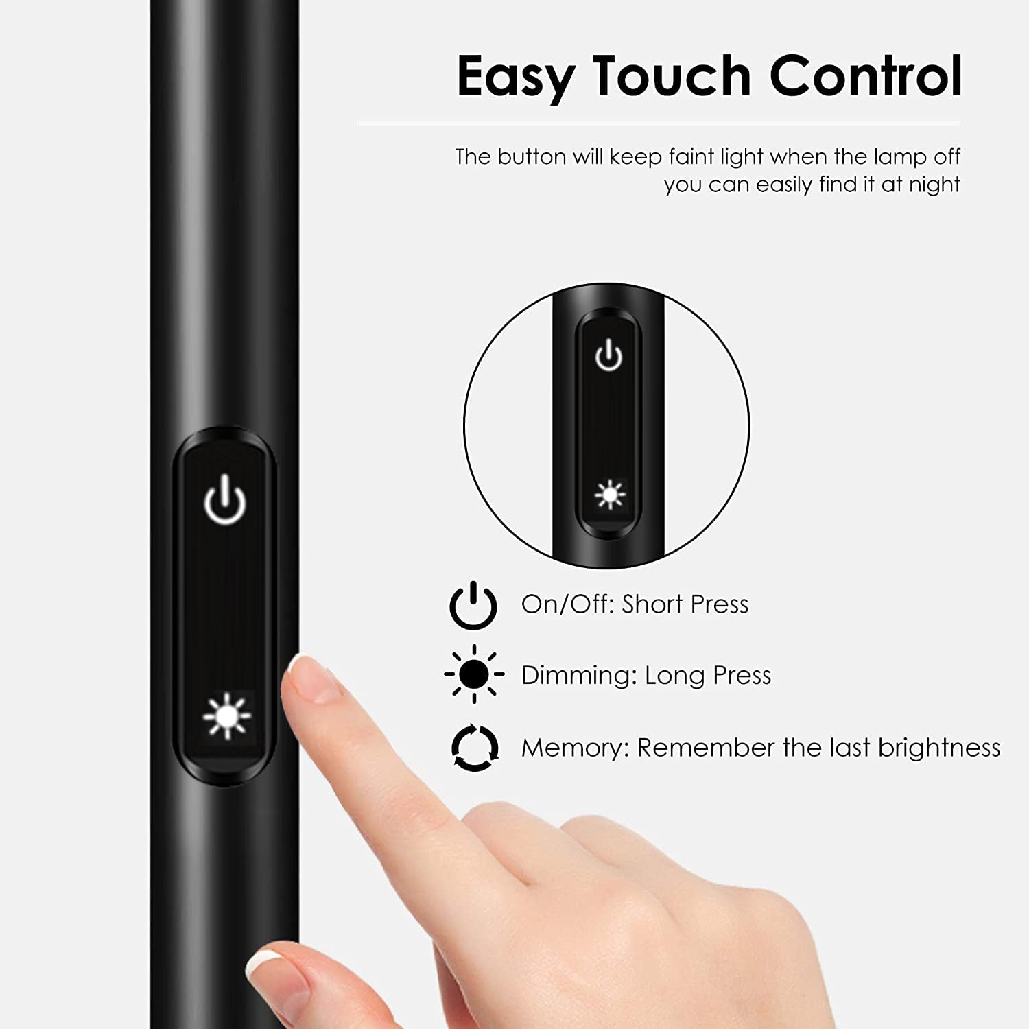 BoostArea LED Torchiere Floor Lamp, 20W 2000LM, Dimmable Touch Control, 3000K, Metal, Black, Model B0501