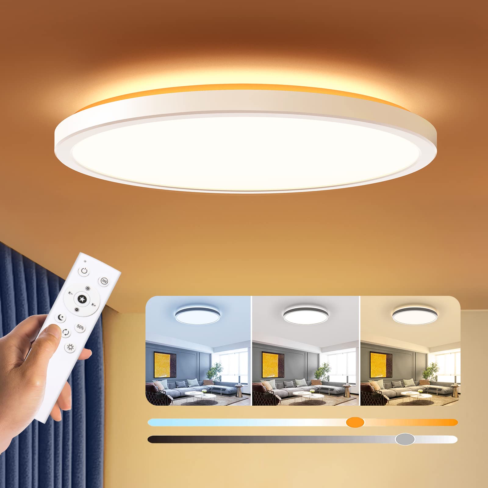 BLNAN Dimmable LED Flush Mount Ceiling Light, 12Inch, 24W, Adjustable 3000K-6500K, White, Model ALUS-LDEU-020