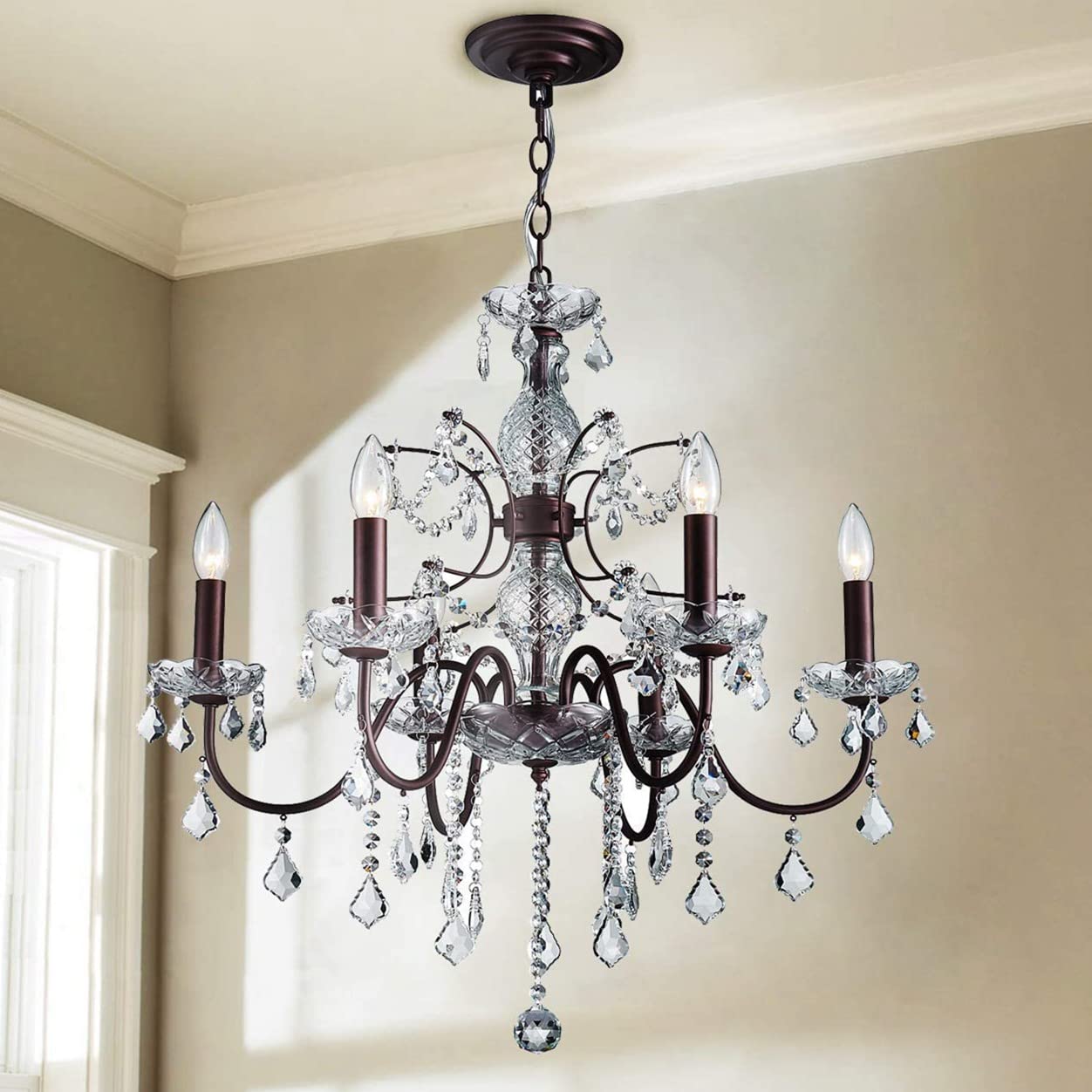 Saint Mossi 6 Light Crystal Chandelier Light Fixture Modern Chandelier Crystal Lighting, K9 Crystal Pendant Raindrop Chandelier