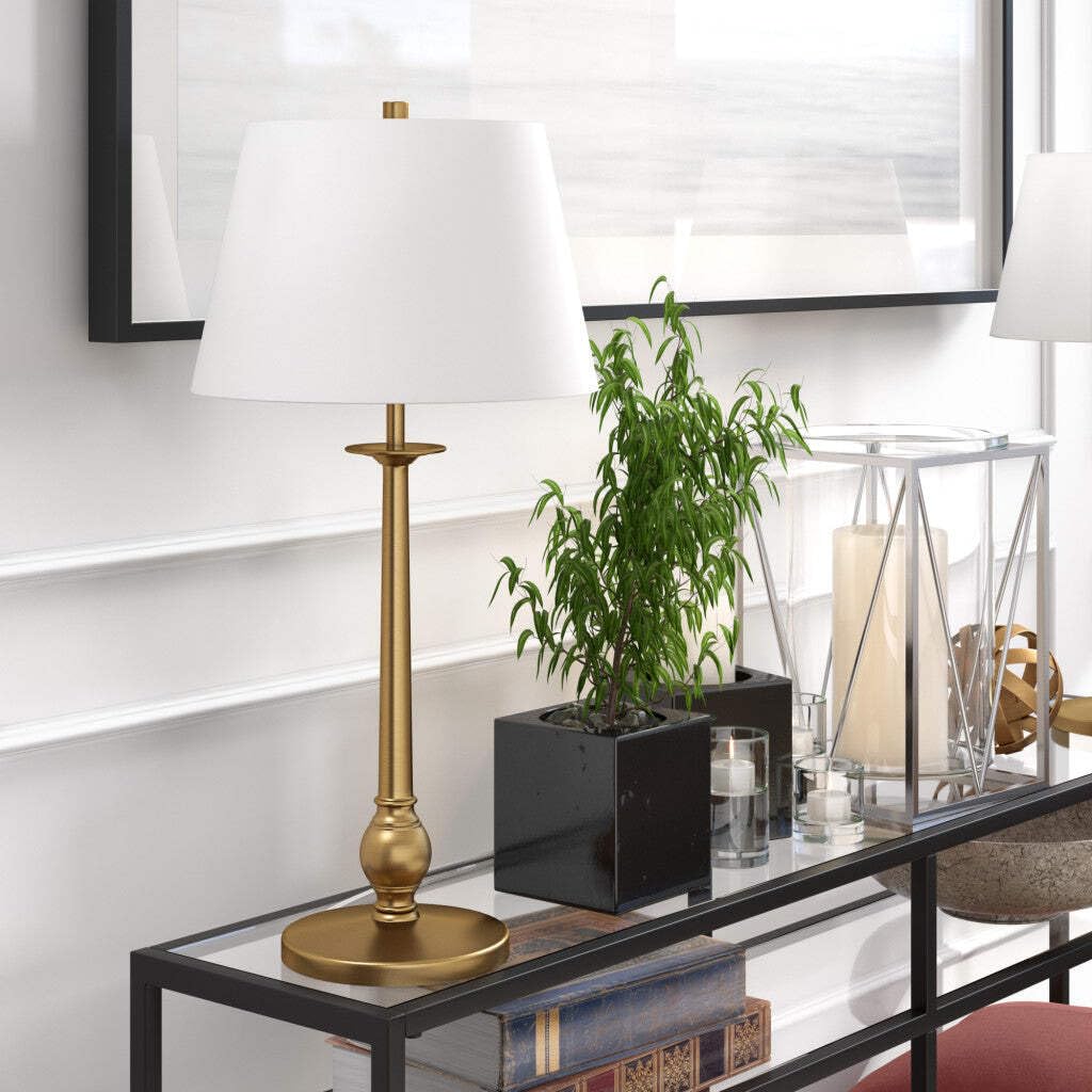 Homeroots 524376 28 In. Brass Metal Table Lamp With White Empire Shade