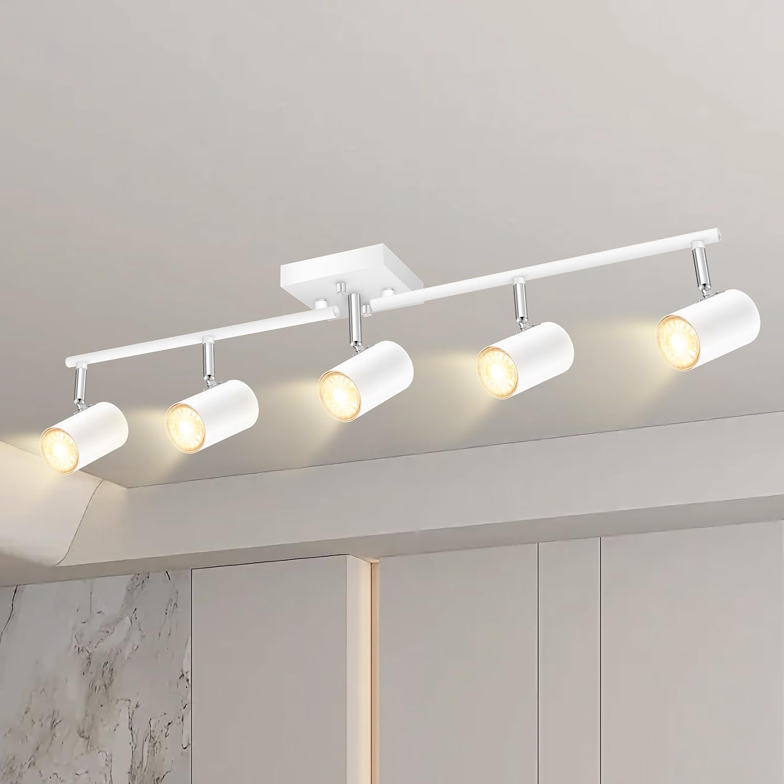 BoostArea Track Lighting Kit, Kitchen Lighting Fixtures Ceiling, 5 way Ceiling Spot Lights, Rotatable Light Heads, Modern Track 
