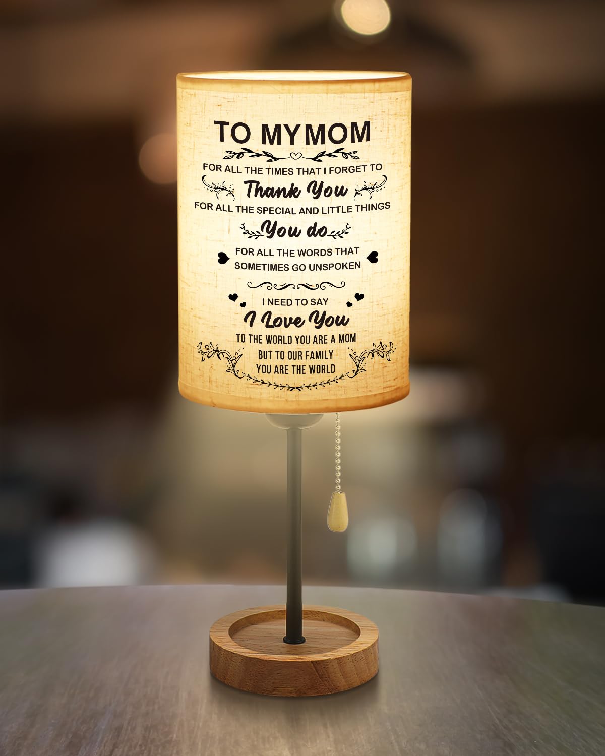 Calibron Gifts For Mom From Daughter Son Linen Fabric Wooden Table Lamp,Mom Birthday Gifts Bedroom Lamp, Retirement Birthday Gif