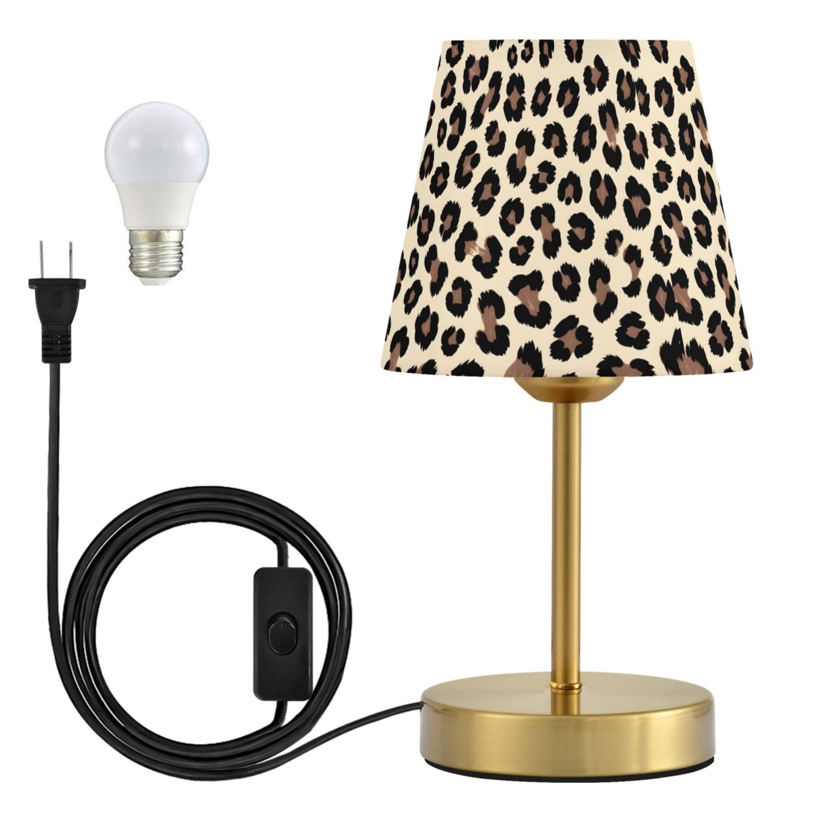 ALAZA Table Lamp for Bedroom Nightstand Brown Leopard Cheetah Pattern Bedside Lamp with USB Port Fabric Shade Dimmable Desk Lamps Bronze Metal Base Living Room