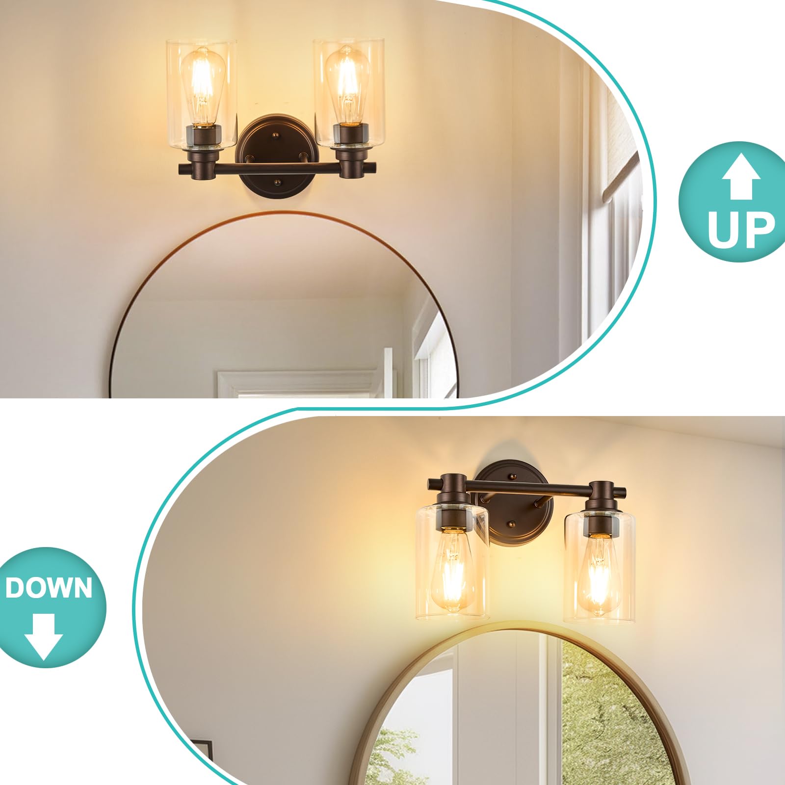 Alaislyc 2-Light Bathroom Wall Sconce, Oil-Rubbed Bronze With Clear Glass - Vanity Lighting
