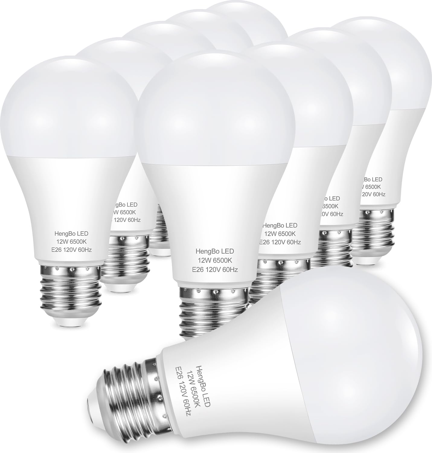 Hengbo Led 100 Watts Equivalent Light Bulb, E26 6500K Daylight White Led Bulb, A19 12W Medium Screw Light Bulbs For Kitchen, Liv