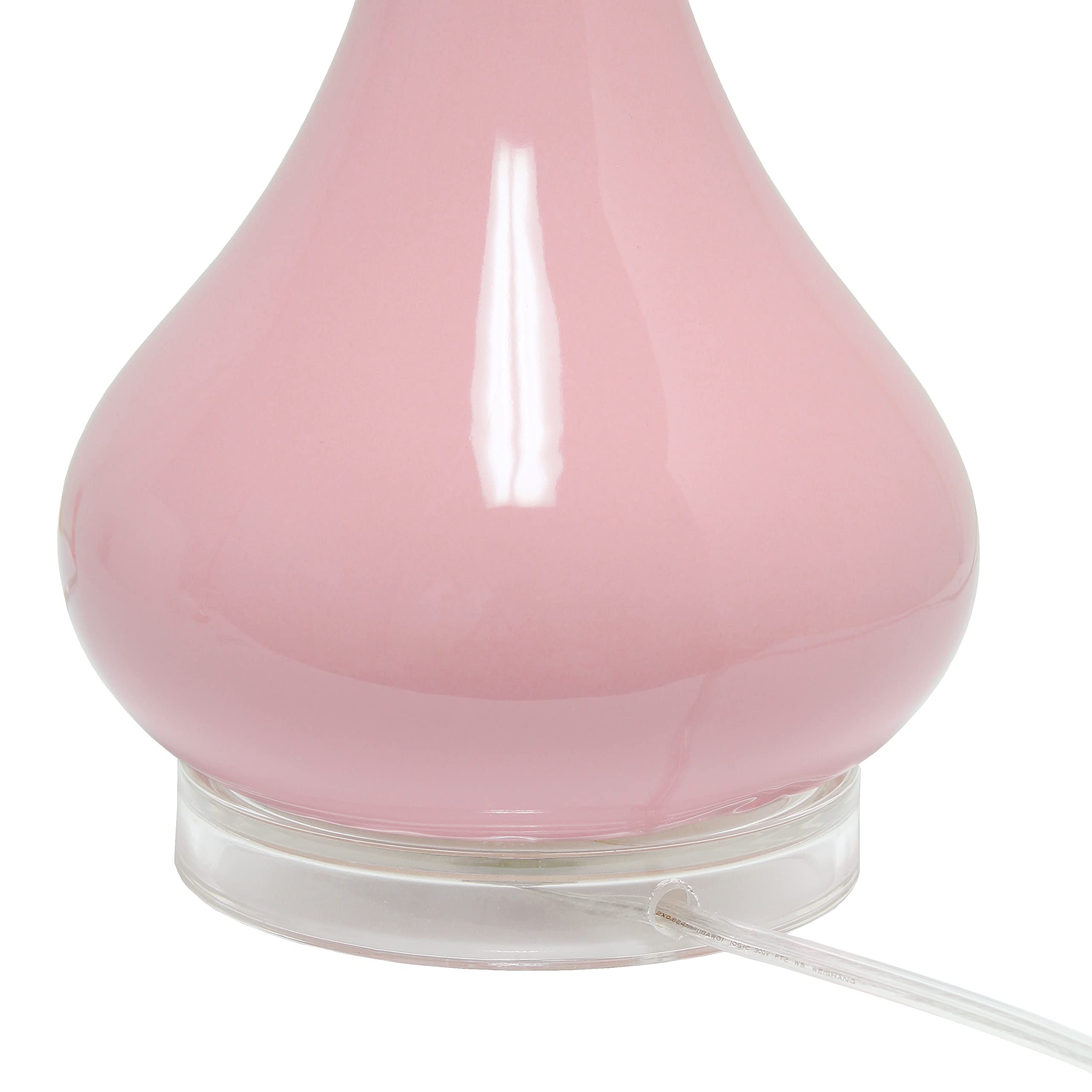 Elegant Designs LT3312-RPK Ceramic Table Lamp, 14"x14"x26.25", Glossy Rose Pink, Fabric Shade, Tear Drop Shape