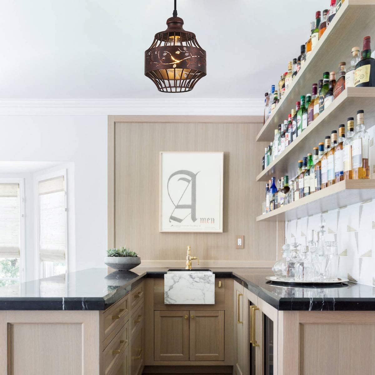 Ylong-Zs 16Ft Plug In Pendant Light, Metal Swag Ceiling Lamp, Dark Bronze, Dimmer Switch