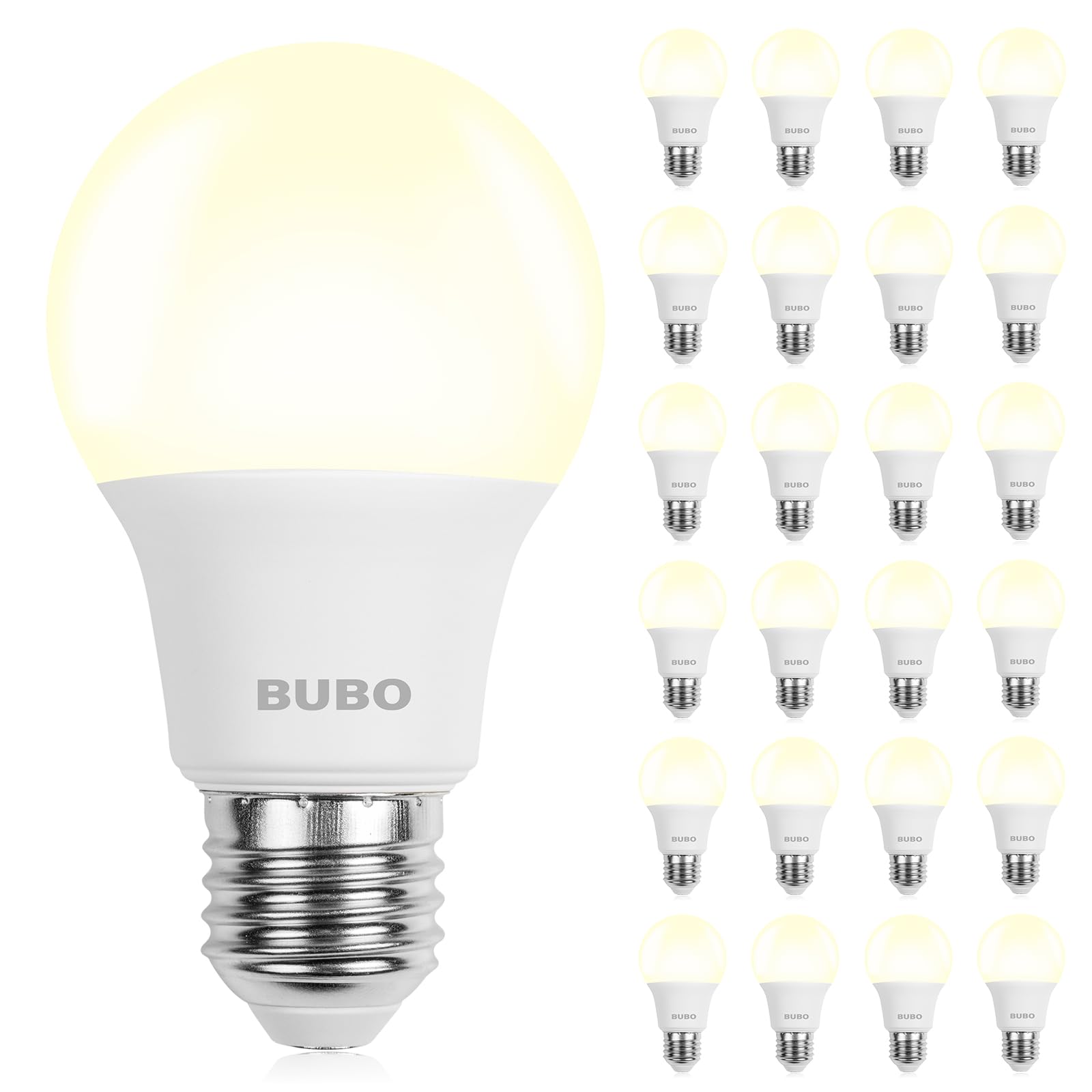 BUBO A19 LED Light Bulbs, 40W Equivalent, 550 Lumens, Non-Dimmable, 24 Pack, Natural White, Model BUA19E2605ABN
