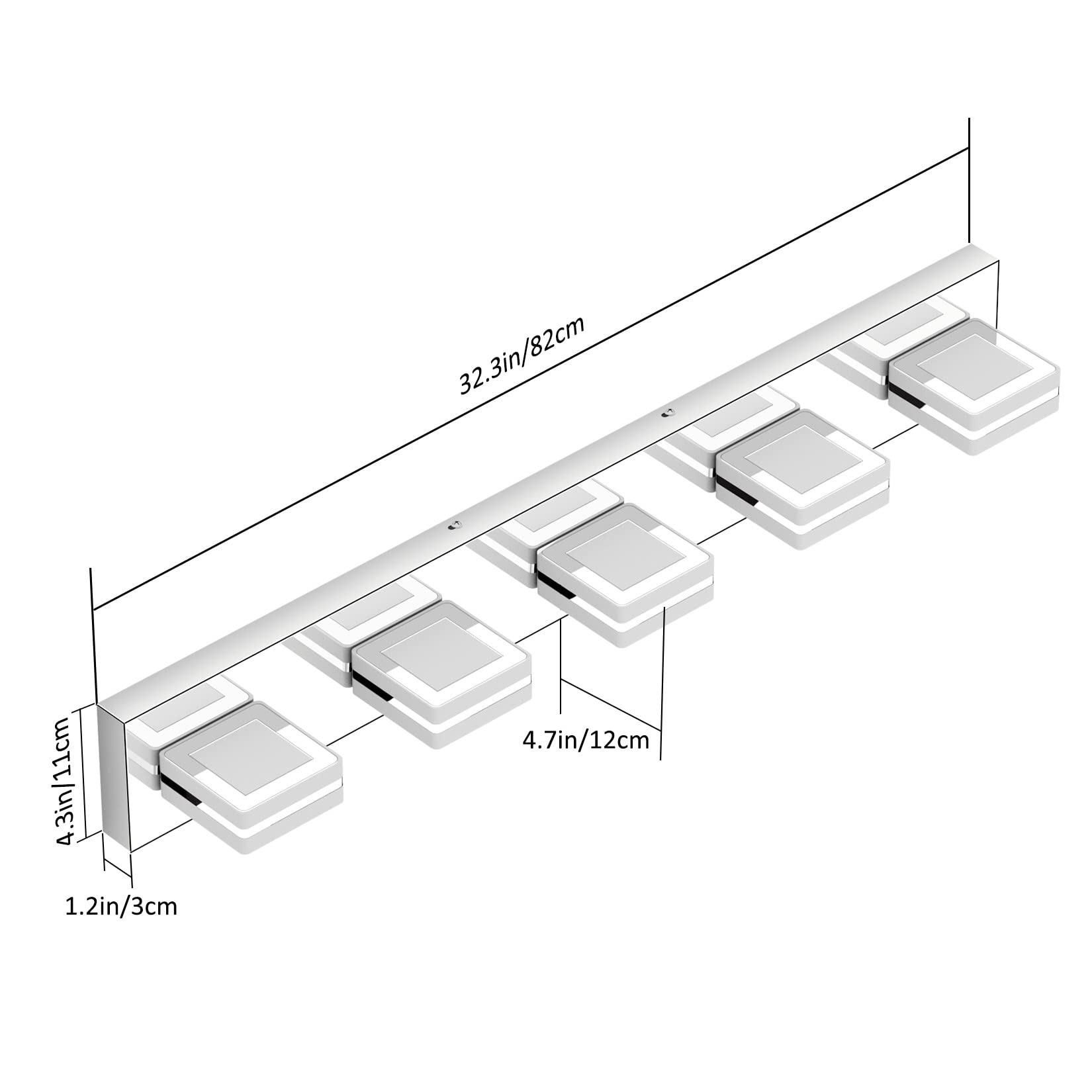 Ralbay 5 Light Modern LED Vanity Light, Chrome Stainless Steel, Model 8596, Wall Mounted, Up and Down Acrylic Lighting for Bathroom