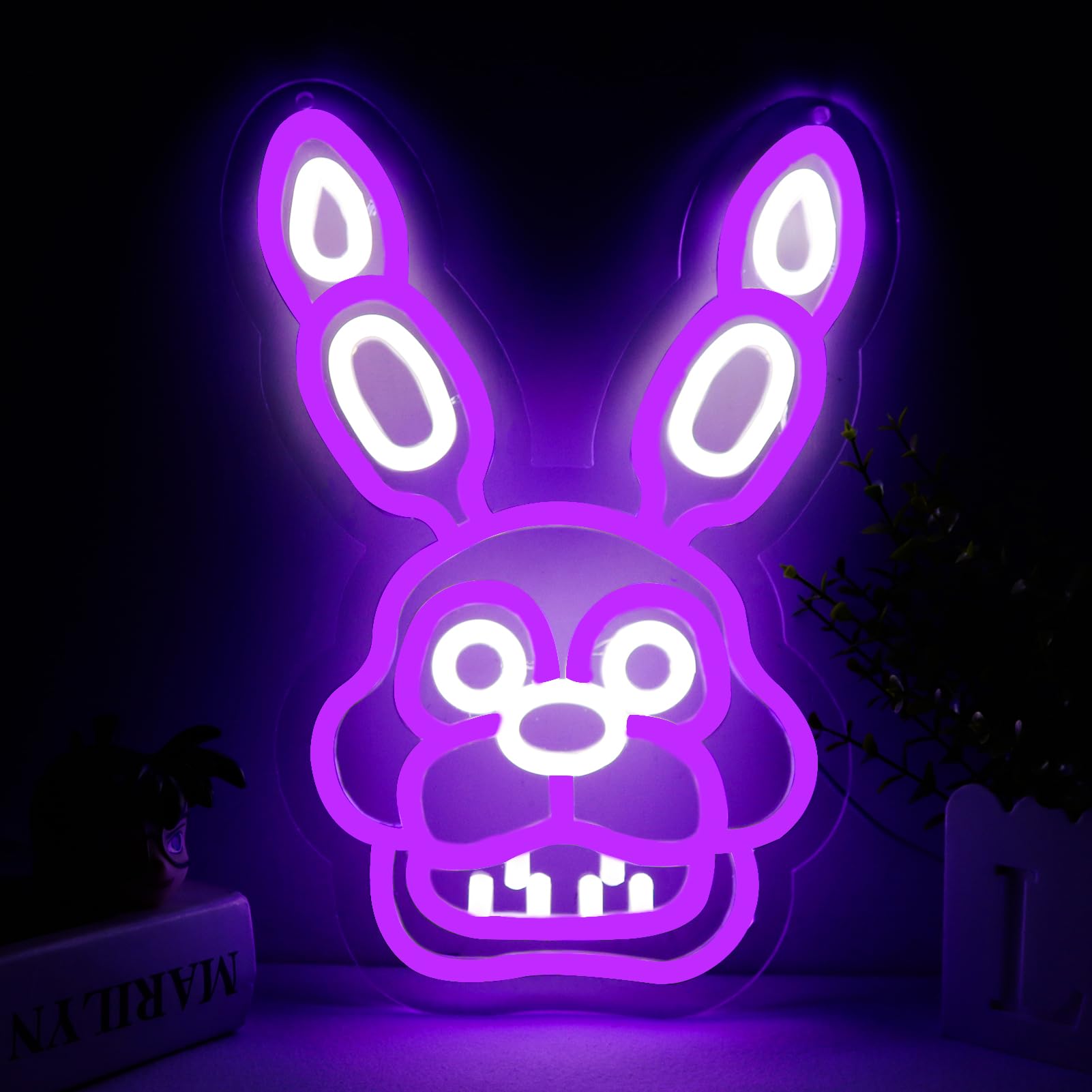 AHlove Neon Sign - Five Nights at Bonnie LED Wall Decor - 13inx9.4in - Neon Lights for Bedroom, Gifts for Kids