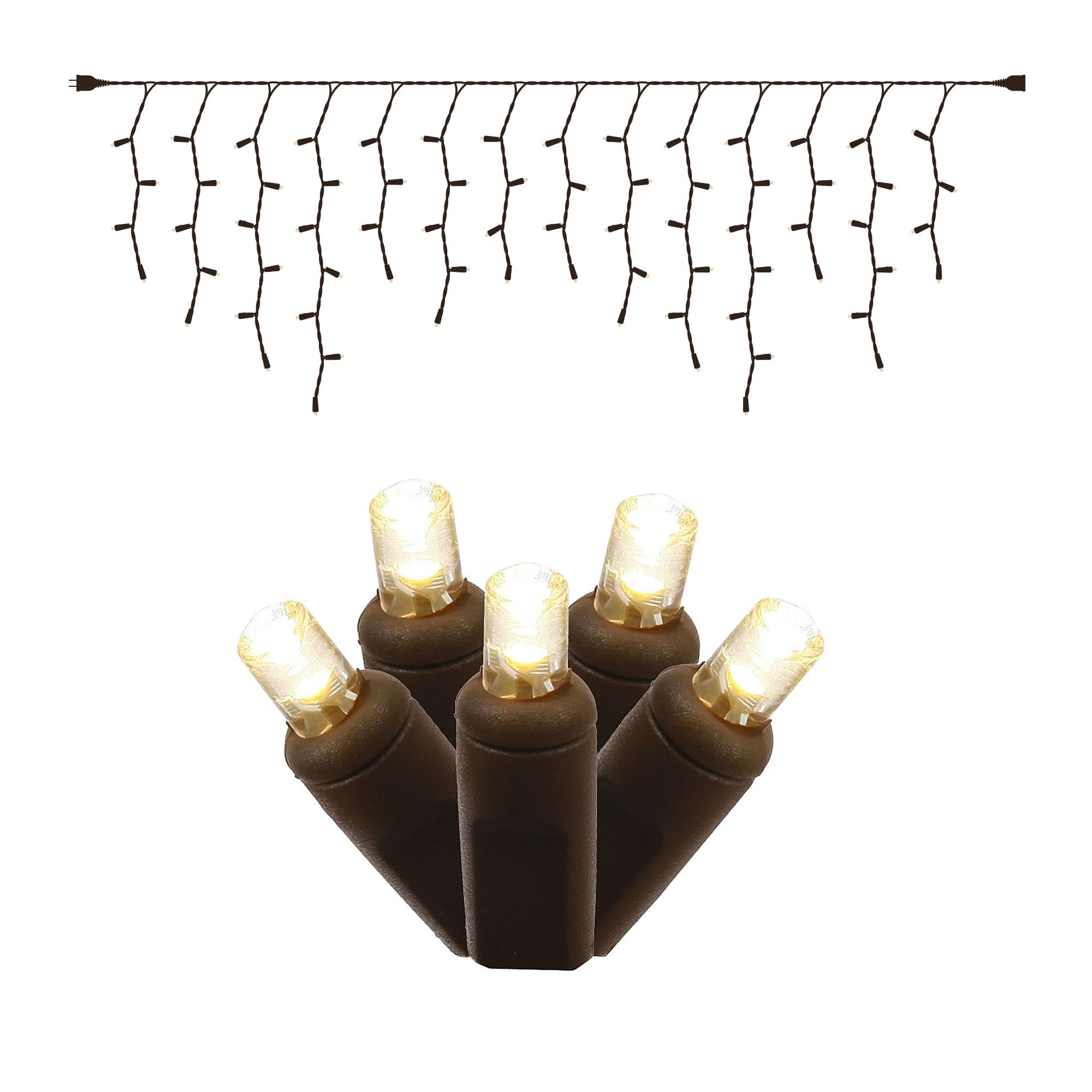 Vickerman 70-Light LED Icicle Lights, Warm White, 9-Feet Length, Model X6B3301, Black Wire, Large Size