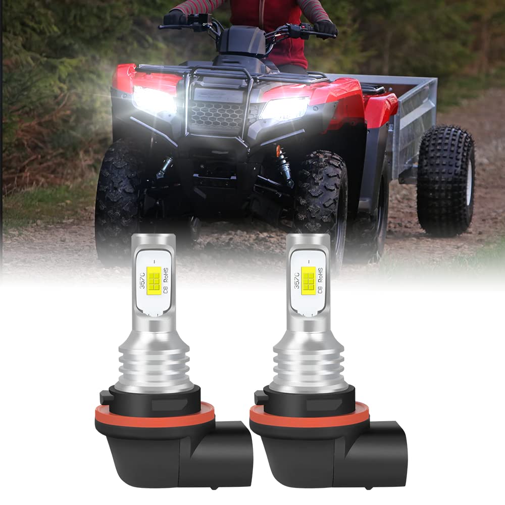 IHNZCB LED Headlight Bulbs for Honda Rancher TRX420/TRX500, 6000K Cool White, Aluminum, 2pcs, Model 34901-HR3-A21