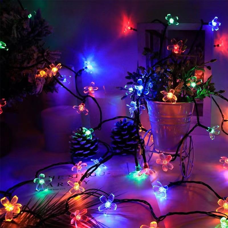 Solar String Lights For Outside,50 Led Solar Flower String Lights Outdoor Waterproof,Solar Powered Outdoor Decorative String Lig