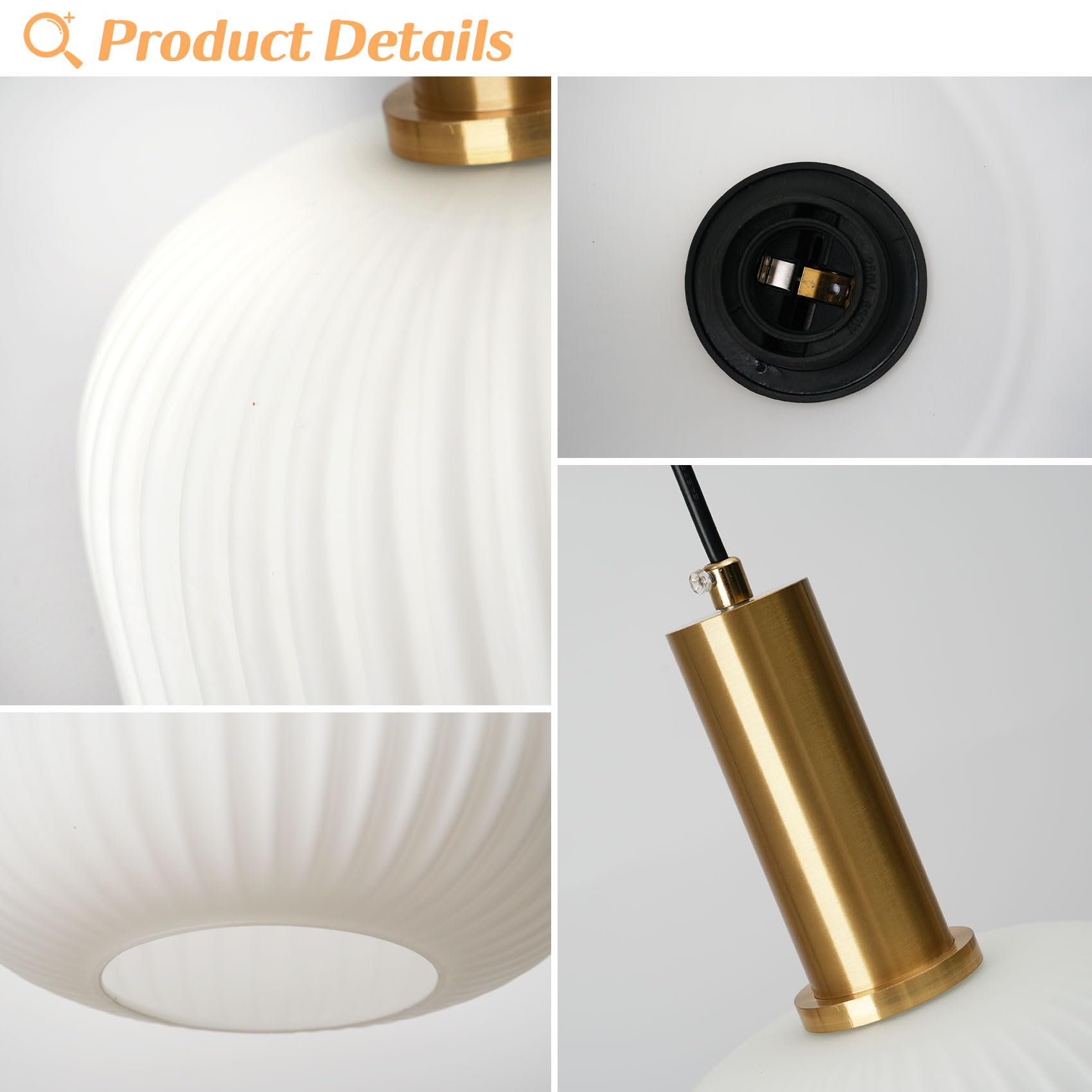 Pobllem Mid Century Modern Pendant Light White Chandelier Ceiling Light Fixtures With Classic Striped Lantern Design, Plug In Ha