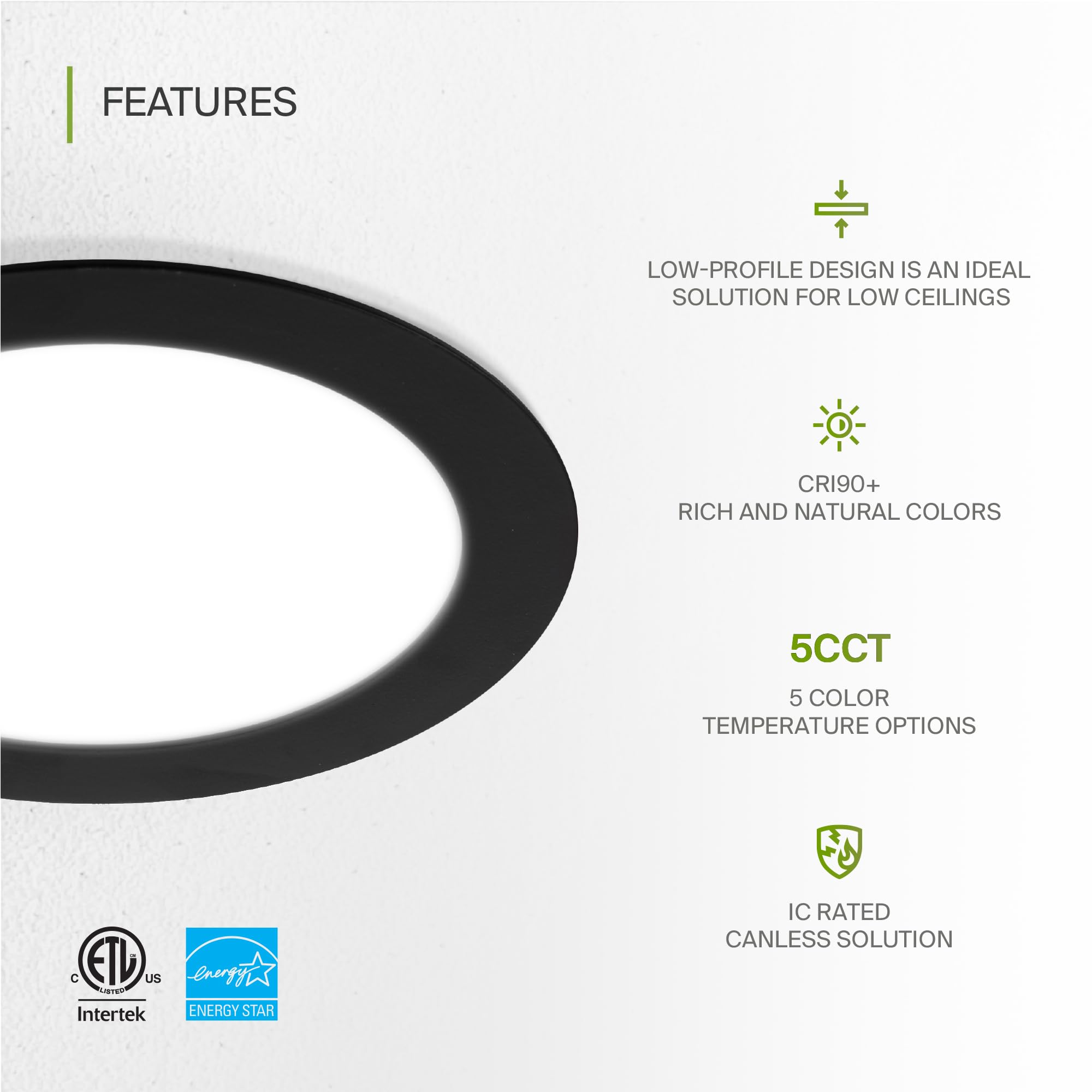ASD 6 Pack LED Recessed Lighting, 12W Dimmable, 6 Inch, IC Rated, Black, Energy Star, Model A-JBR-6D12BK