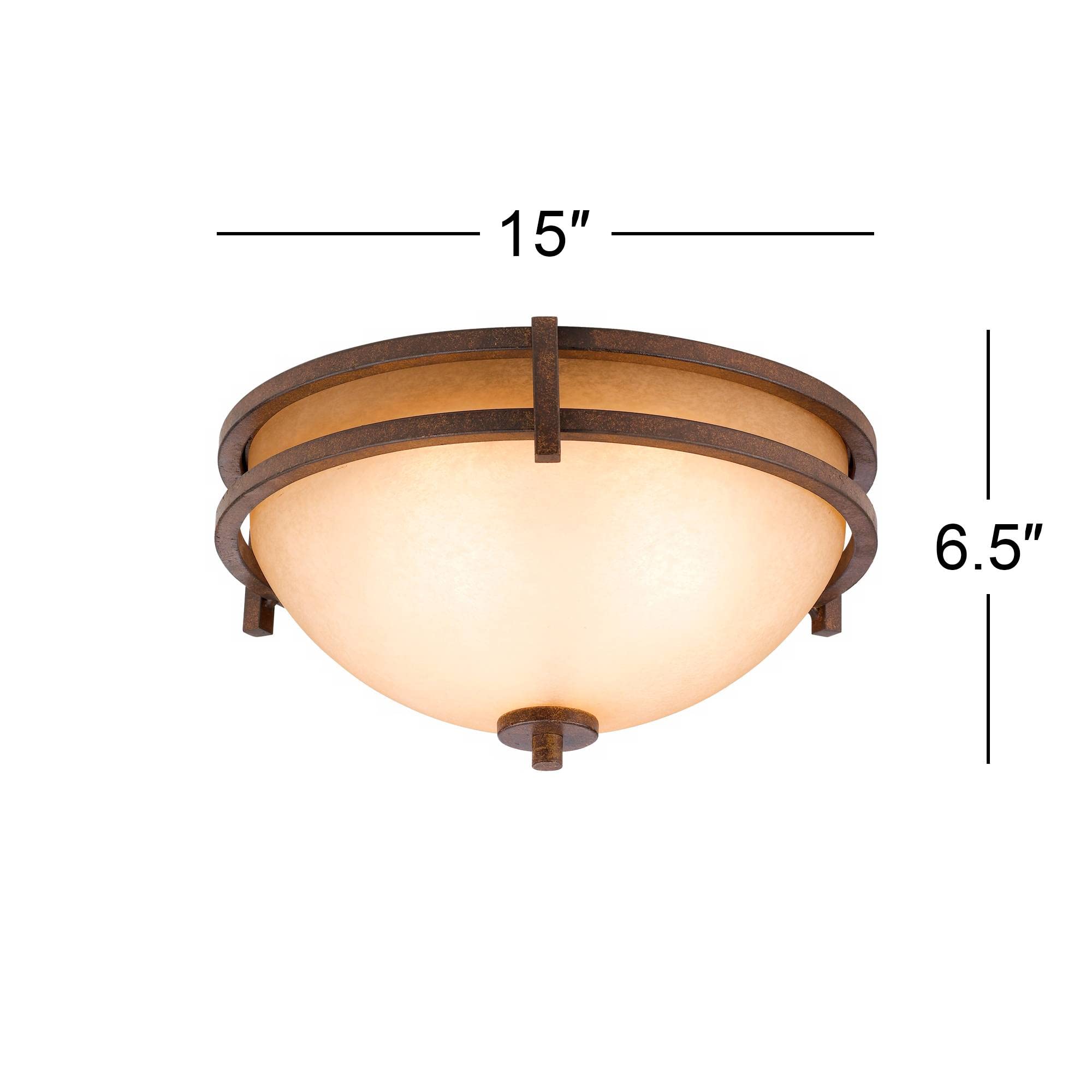 Franklin Iron Works Mission Ceiling Light Flush Mount, 15in Wide, Rustic Bronze, Cream Scavo Glass, Model 07443