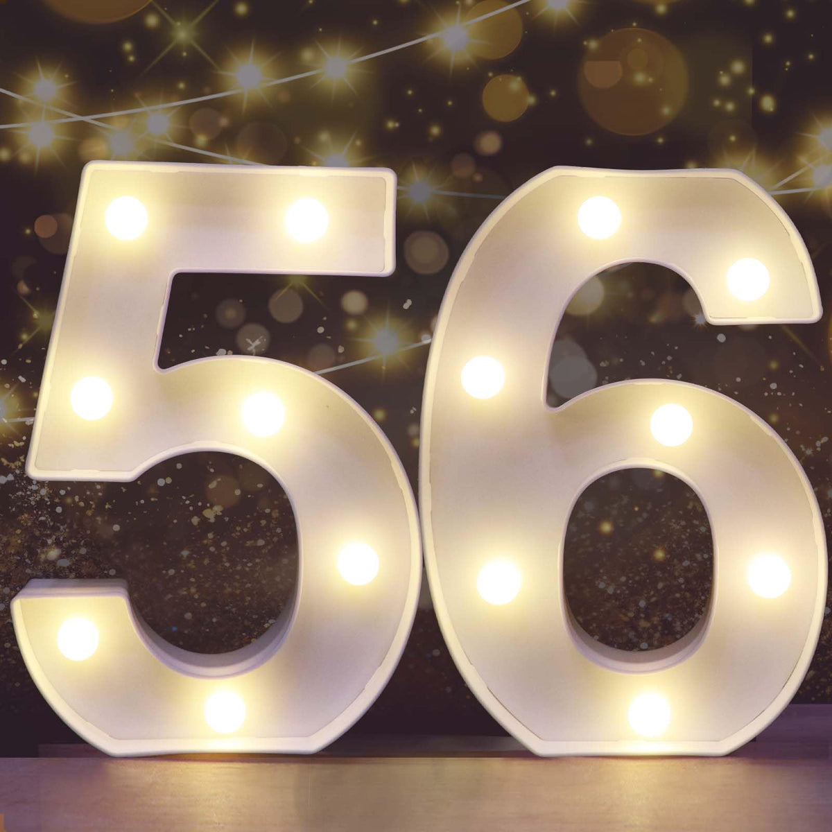 Pooqla Decorative Led Light Up Number Letters, White Plastic Marquee Number Lights Sign for 56th Birthday Party Wedding Decor Battery Operated Number (56)