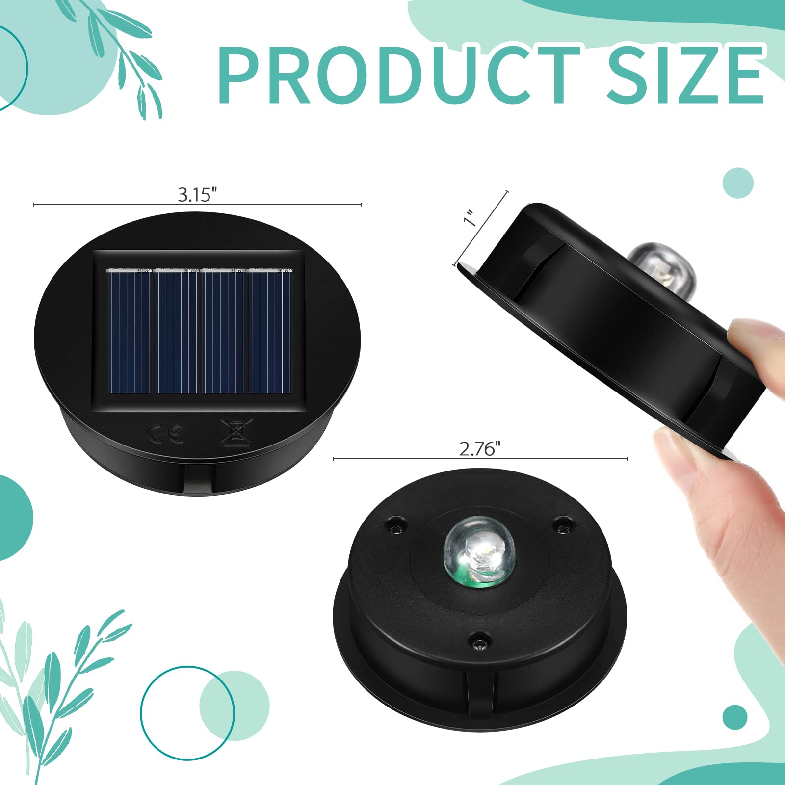 12 Pack Solar Light Parts - Waterproof Led Solar Panel Lantern Lid Light Outdoor Replacement Top Kit For Hanging Lanterns Patio Decor (3.15 In)