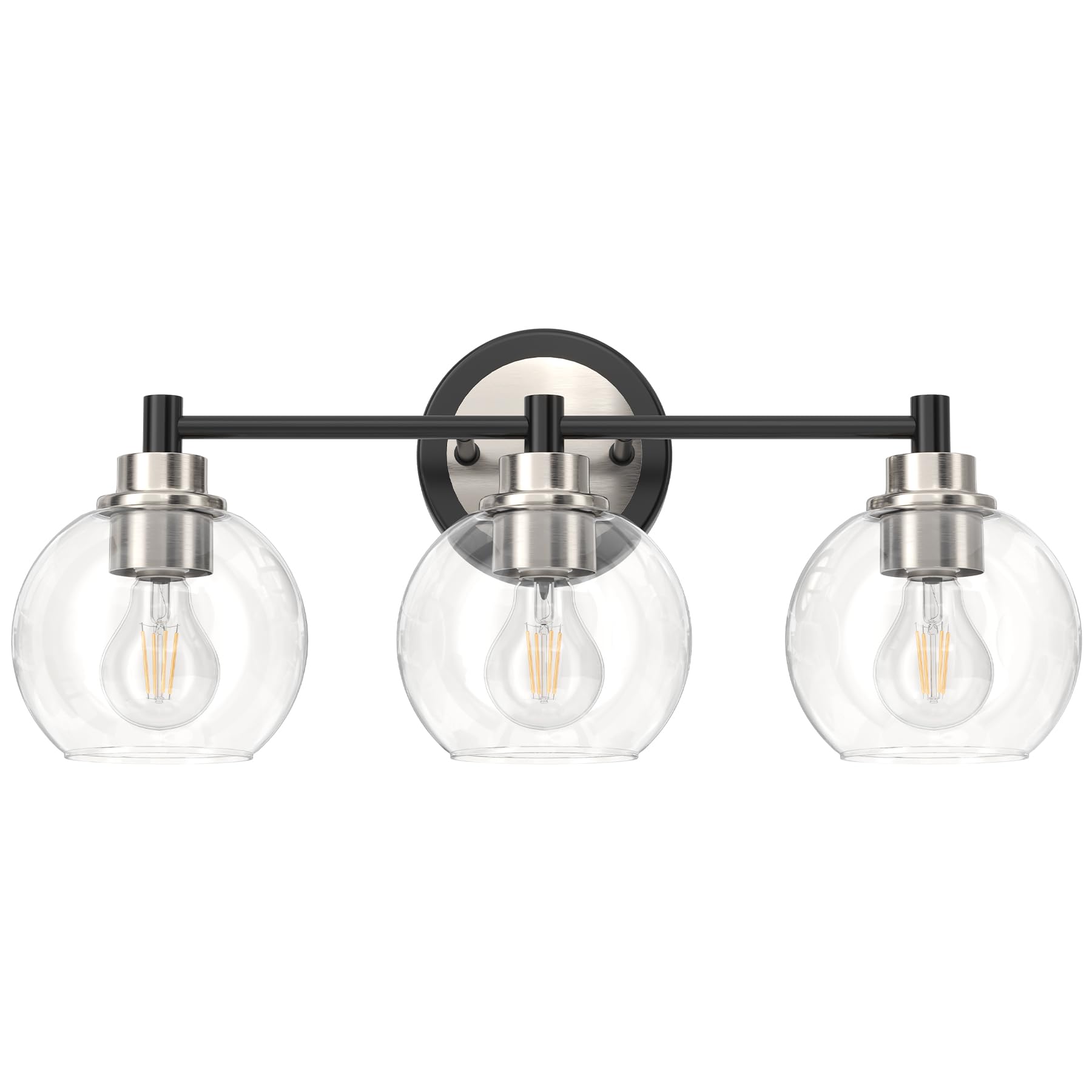 Vonluce 3-Light Vanity Light With Globe Glass Shades, E26 Sockets; Bathroom & Bedroom Hallway Living Room Light Fixtures, Black