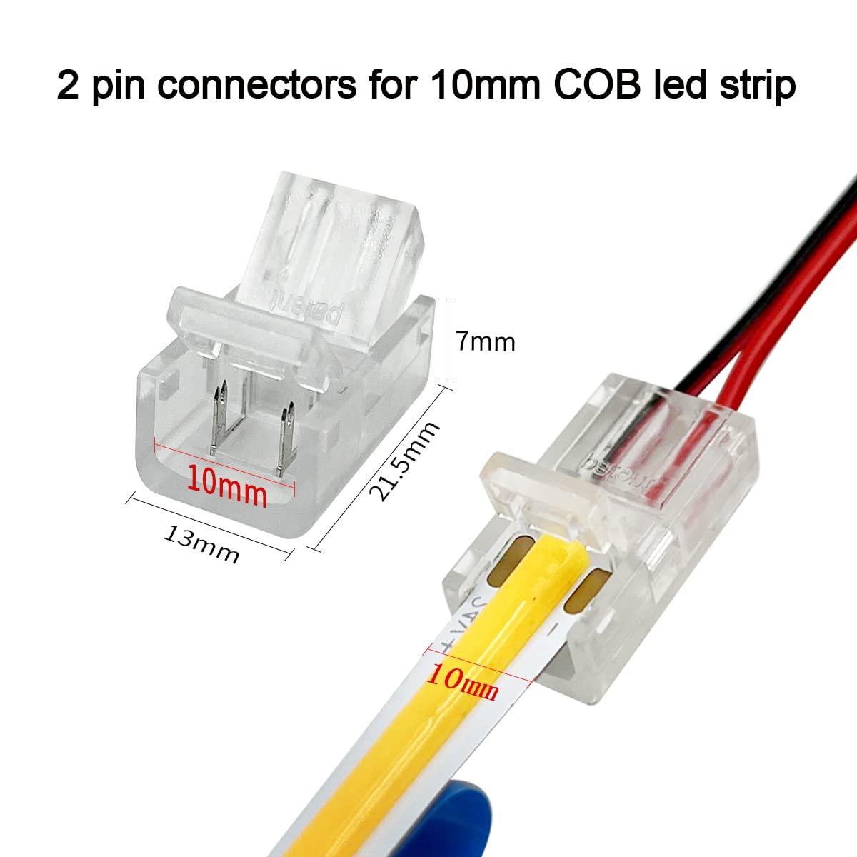 Hamrvl 10Mm Cob Led Strip Light Connectors Strip To Wire Solderless Transparent Track Lighting Kit Adapter Connection,With 6M/19