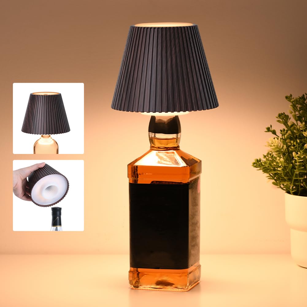 WILIT Wireless Bottle Lamp, 3-Level Brightness Cordless Table Lamp Shades, Touch Lamp for Nightstand, Battery Operated Lamp for Bedroom, Bar Decor&Living Room, Cute Desk Lamp for Women Gifts