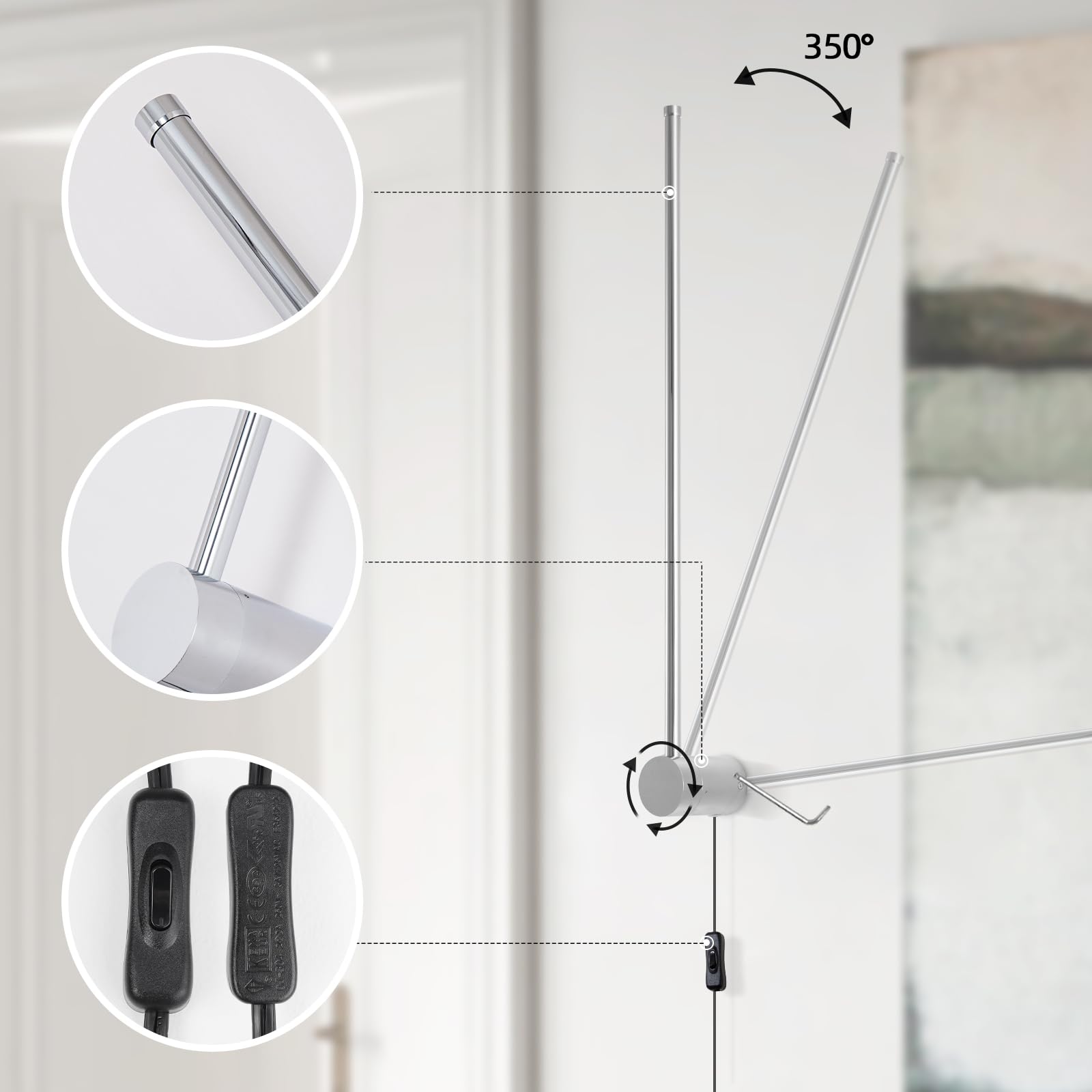 KELUOLY Modern LED Wall Sconces Set of 2, Chrome Dimmable 23.6" Aluminum Lighting for Bathroom, Bedroom, Living Room, Model RYDCT-G60