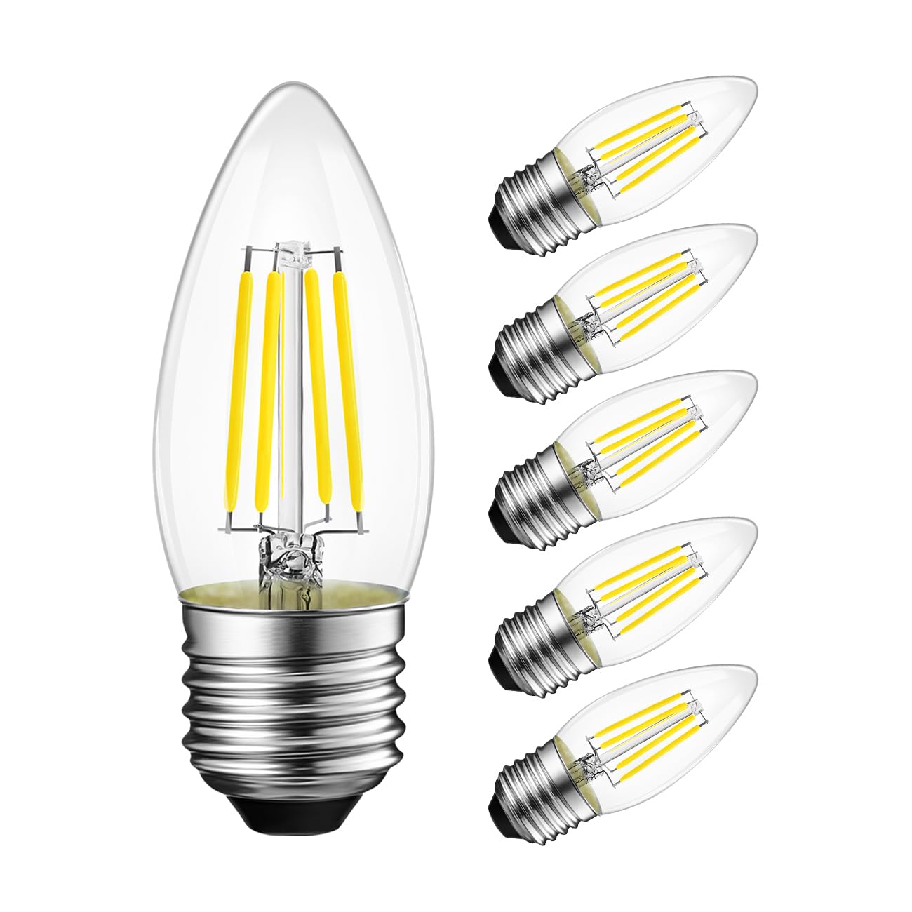 Lvwit B11 Led Filament Bulb E26 Candelabra Base 4.5W(60W Equivalent), Dimmable 5000K Daylight White Chandelier Decorative Candle