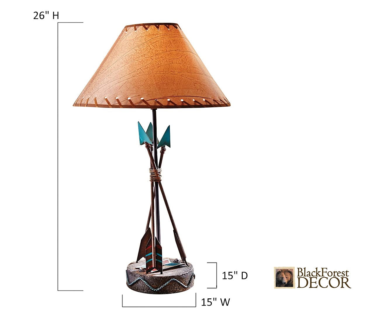 BLACK FOREST DECOR Southwest Arrow Table Lamp – Rustic 26" Light with Turquoise Accents, Model SUVELAM